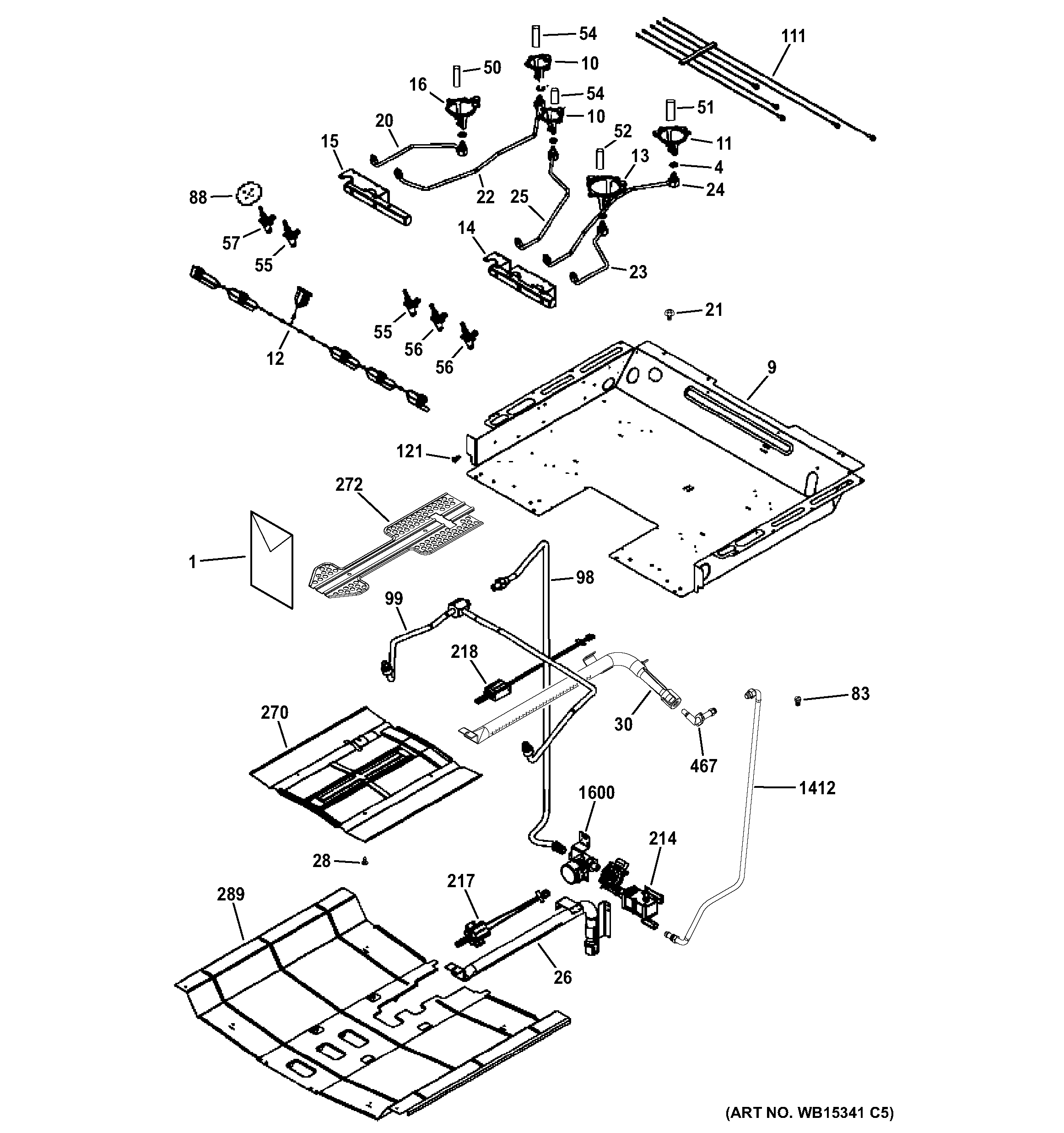 GE JGS750DEF4BB gas & burner parts diagram