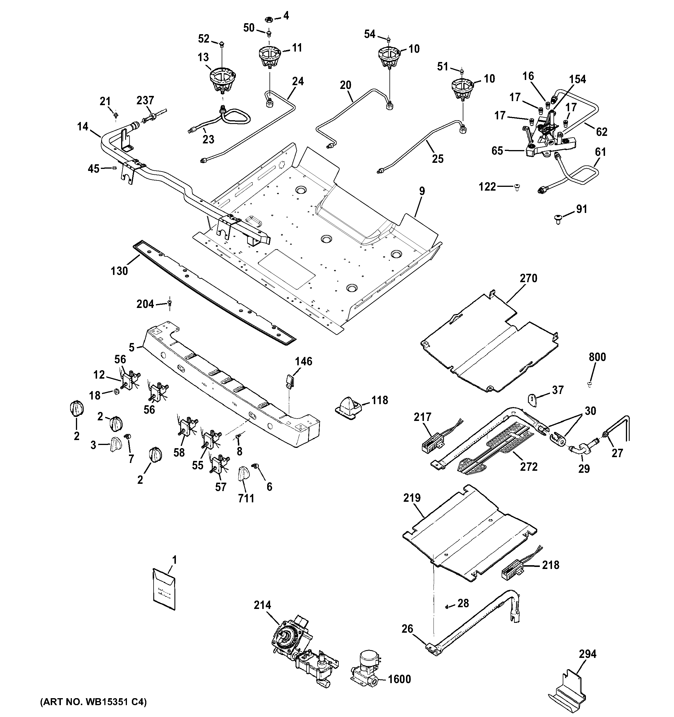 GE PGB940SEH1SS gas & burner parts diagram