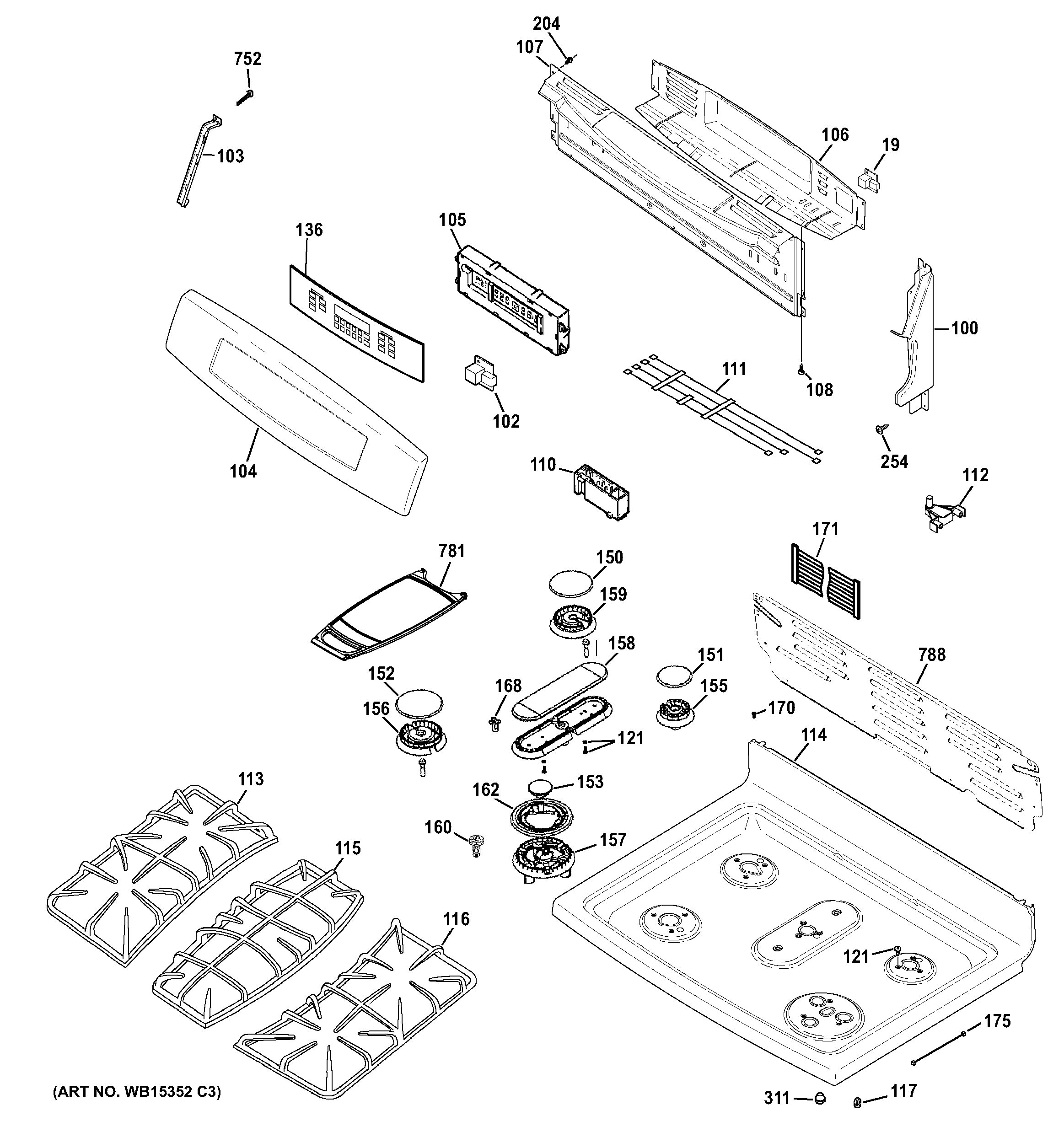 GE PGB940SEH1SS control panel & cooktop diagram