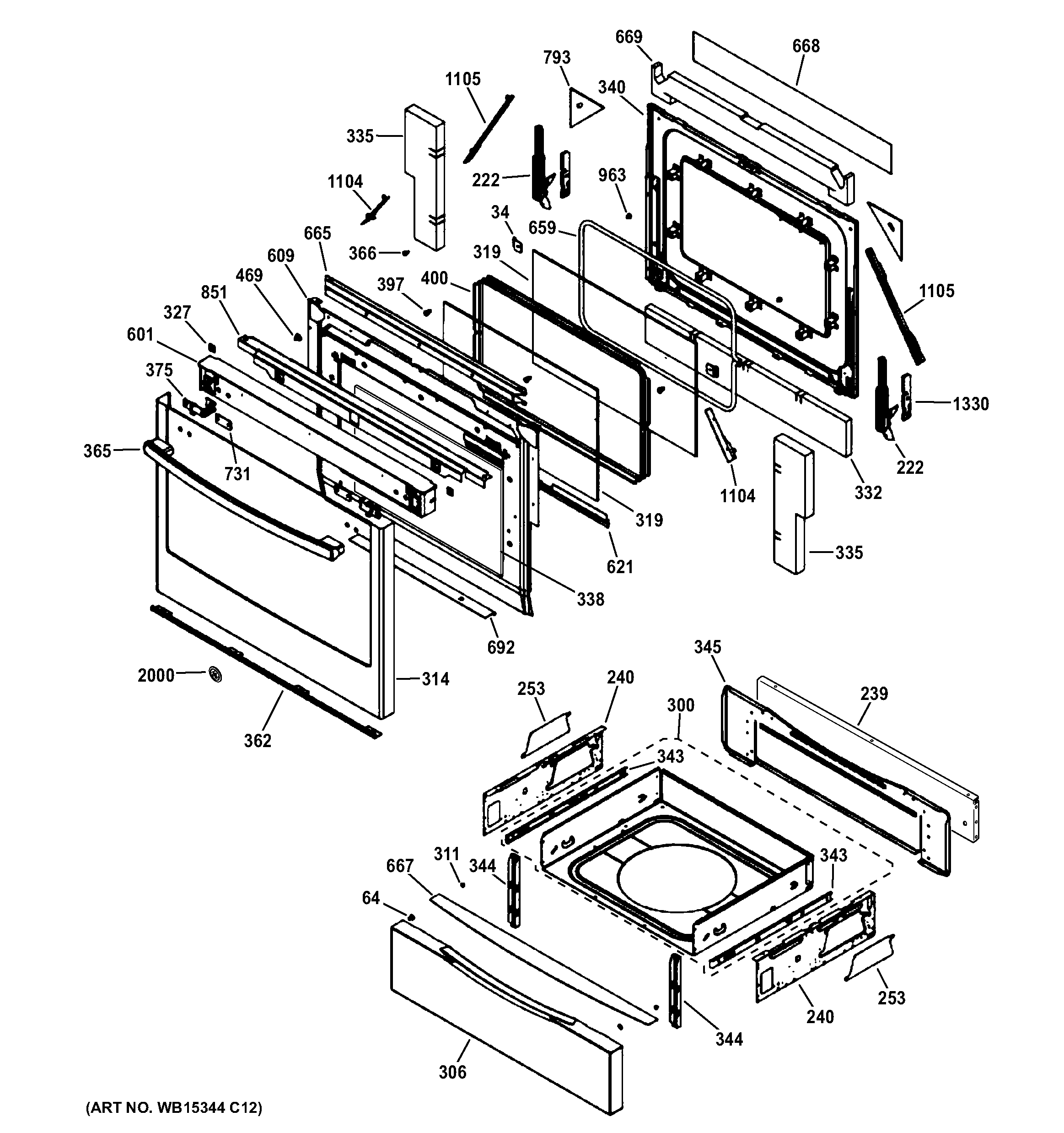 GE JGS750SEF2SS door & drawer parts diagram