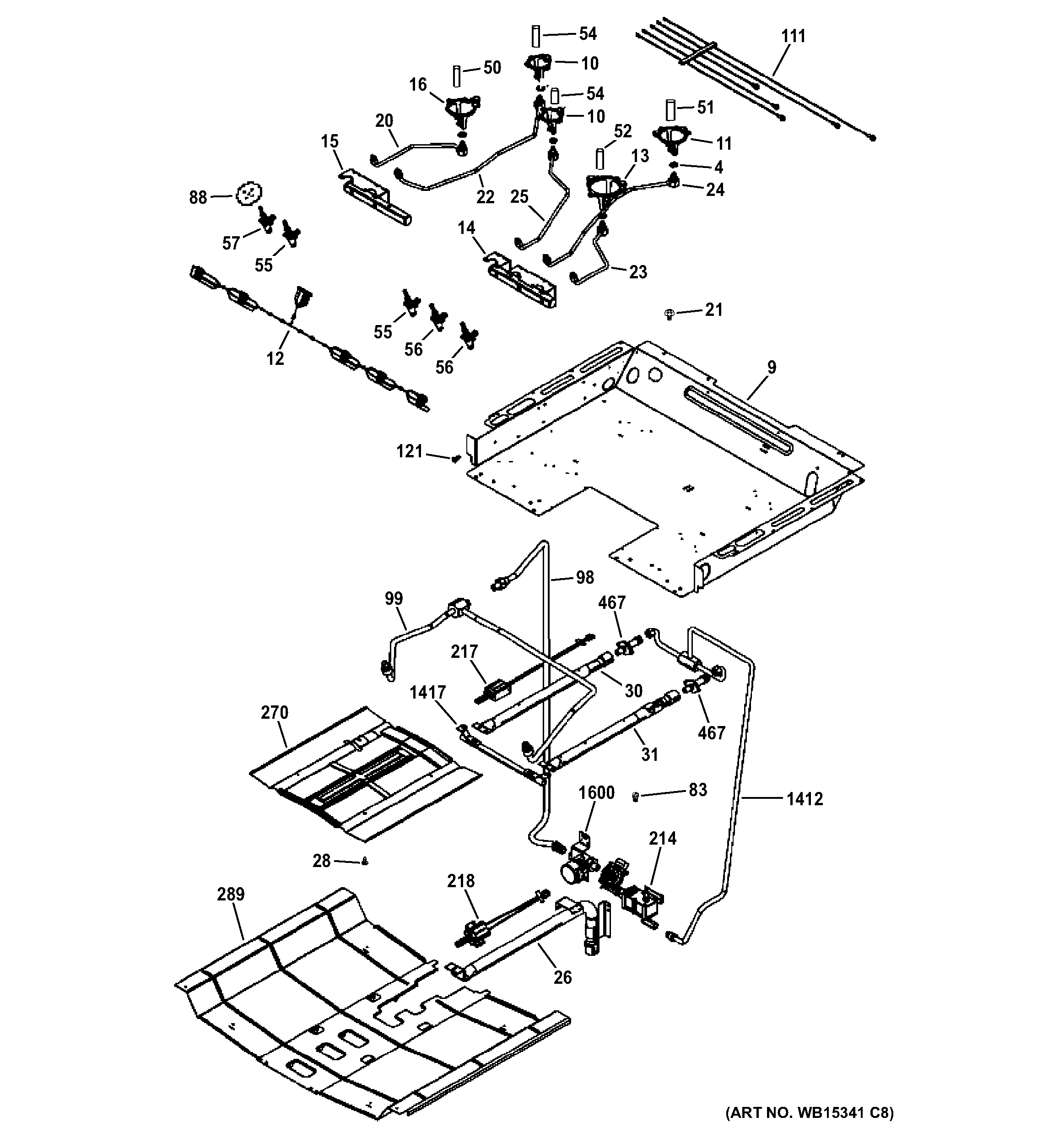 GE JGS750SEF3SS gas & burner parts diagram
