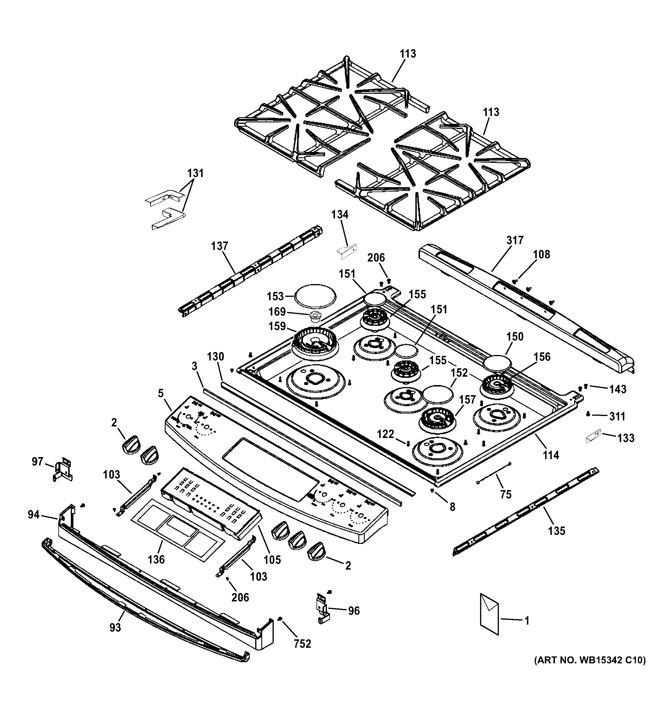 GE JGS750SEF3SS control panel & cooktop diagram