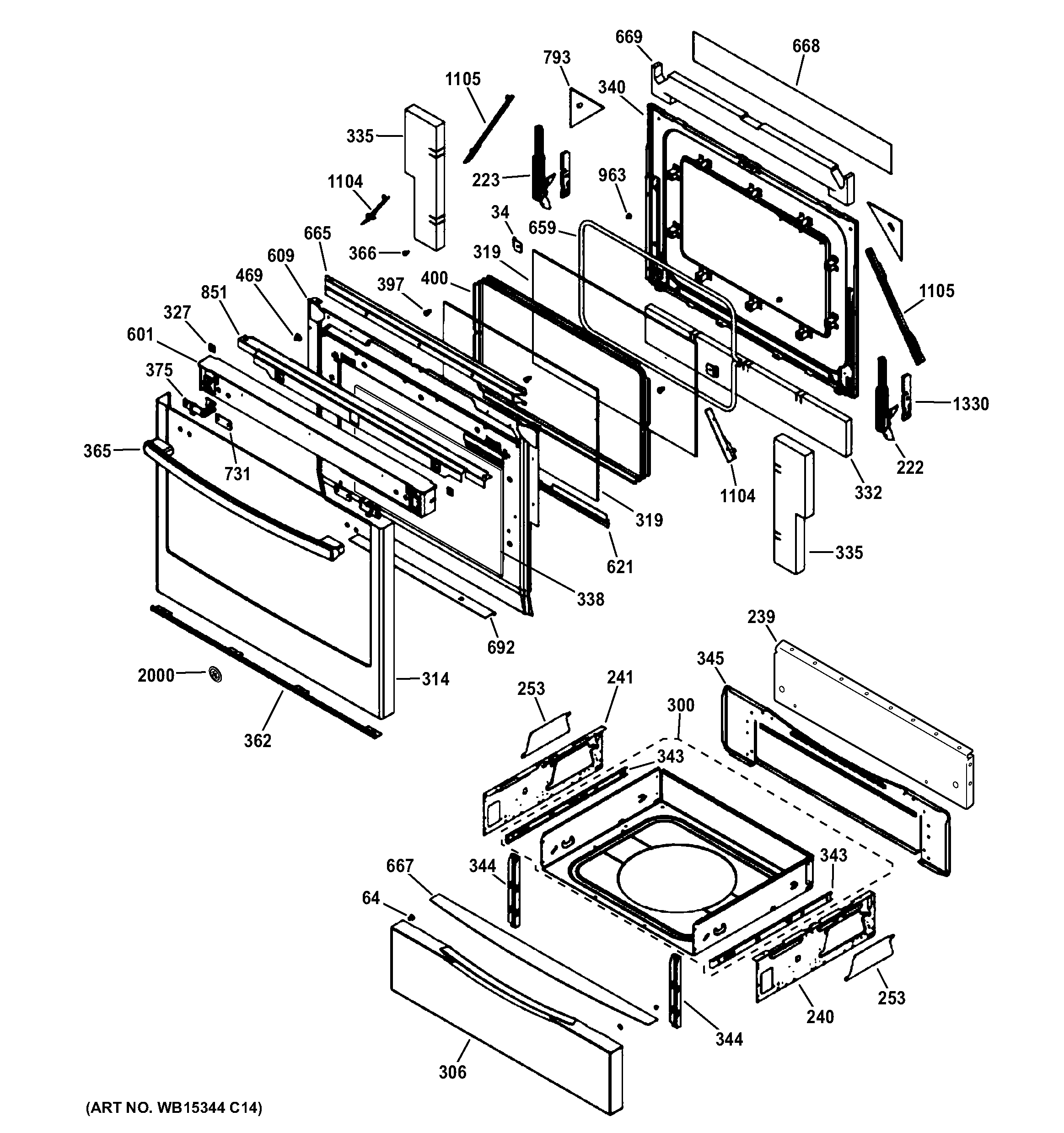 GE JGS750SEF3SS door & drawer parts diagram