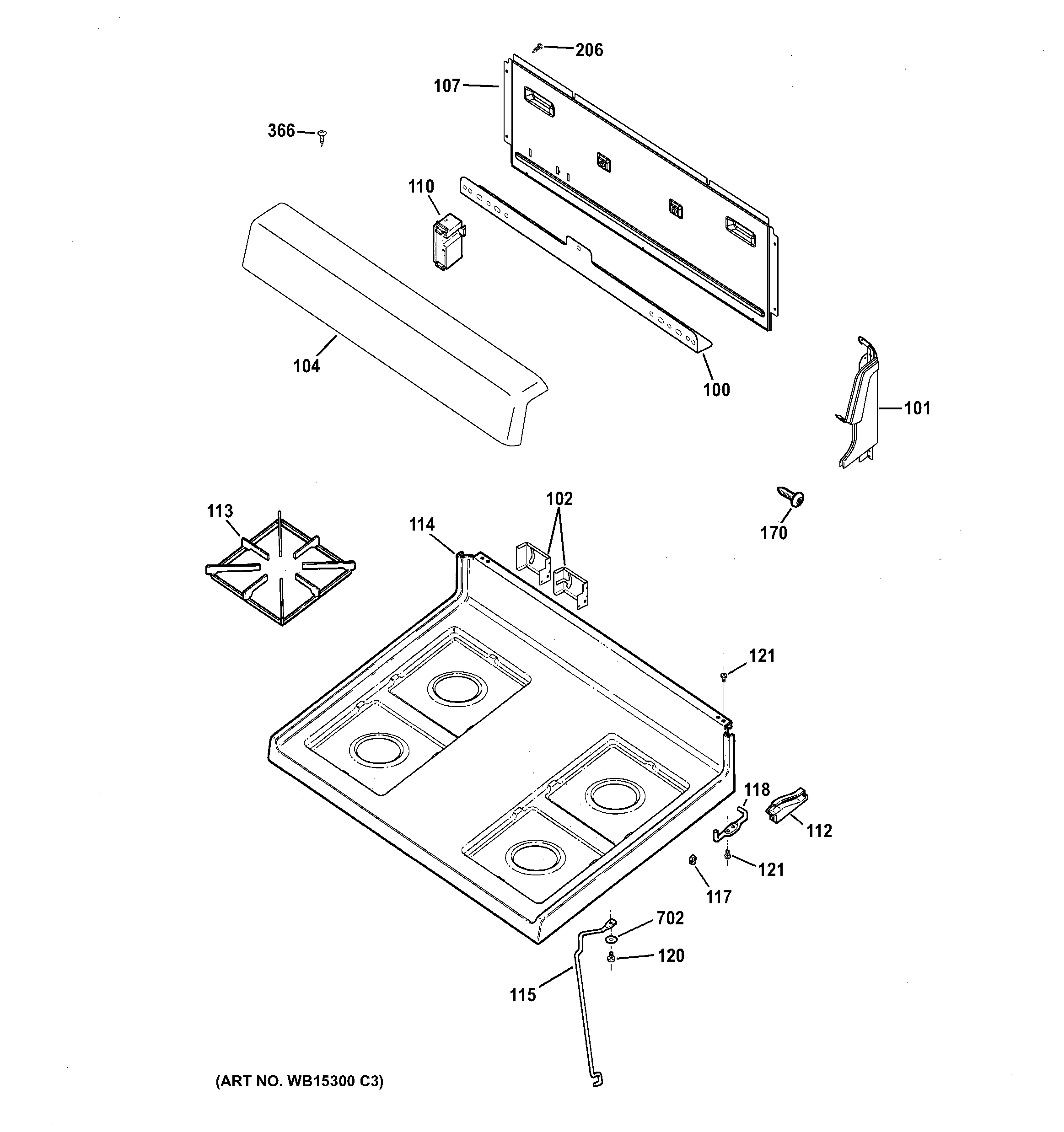 Hotpoint RGB525DEH3WW control panel & cooktop diagram