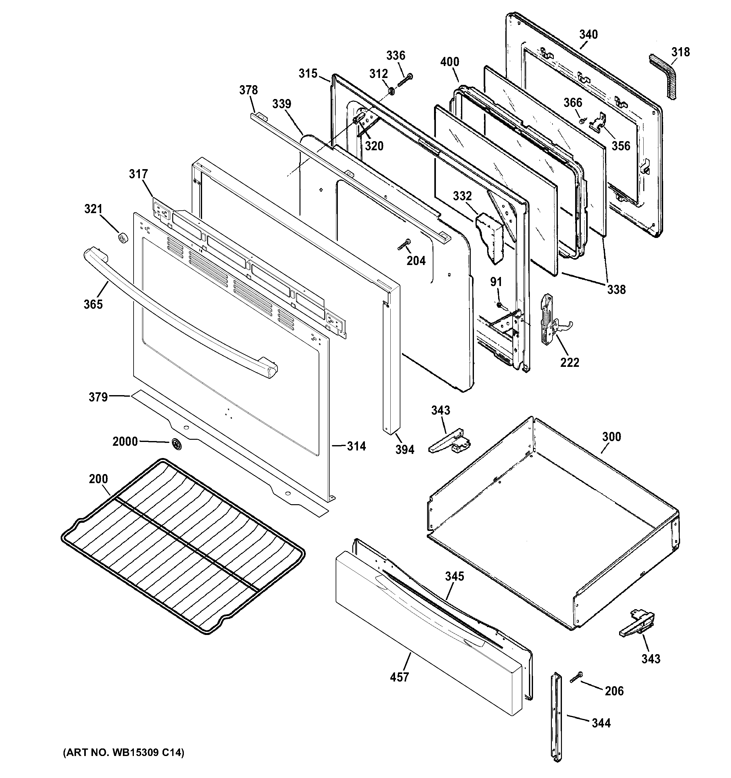 GE JGB690SEF1SS door & drawer parts diagram