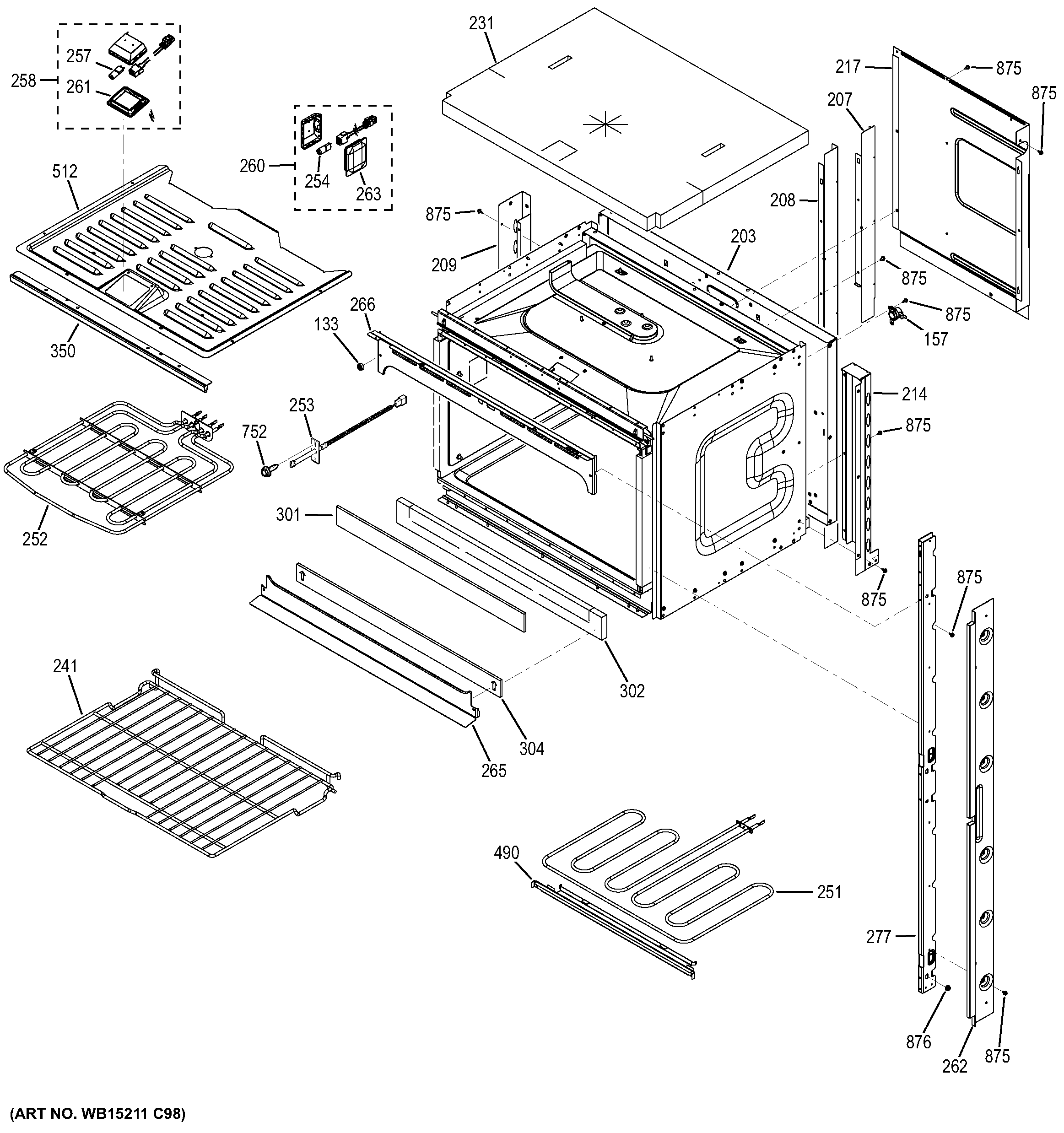 GE JT5500SF1SS upper oven diagram
