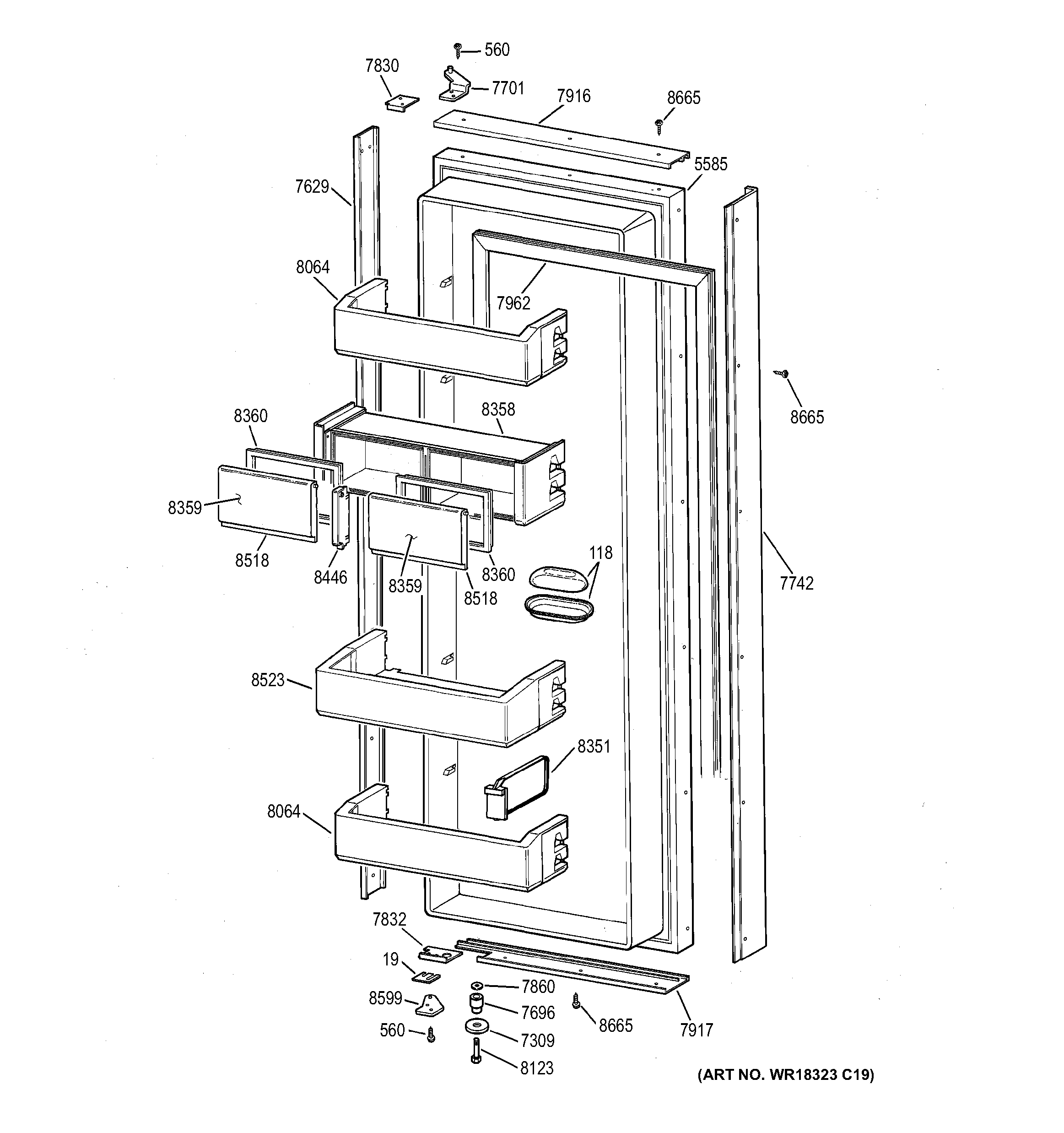 GE ZIS48NCA fresh food door diagram