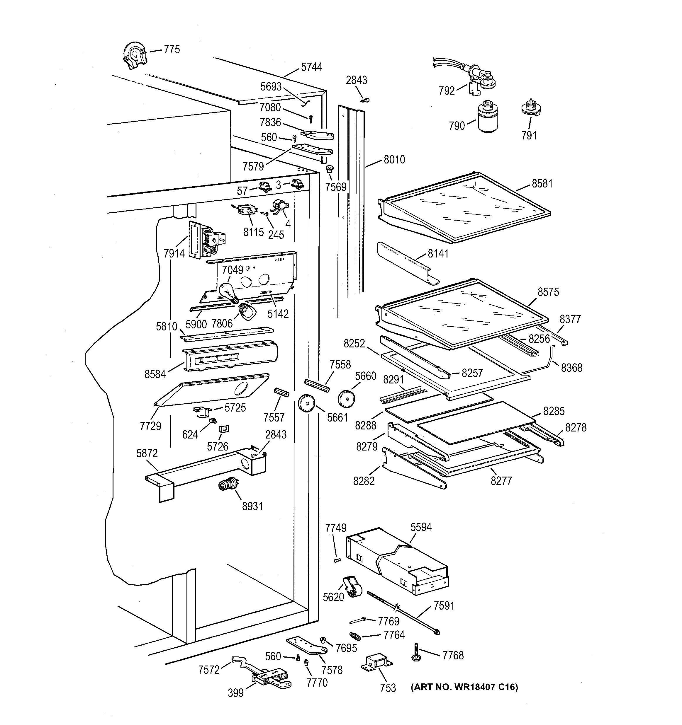 GE ZIS48NCA fresh food section (1) diagram