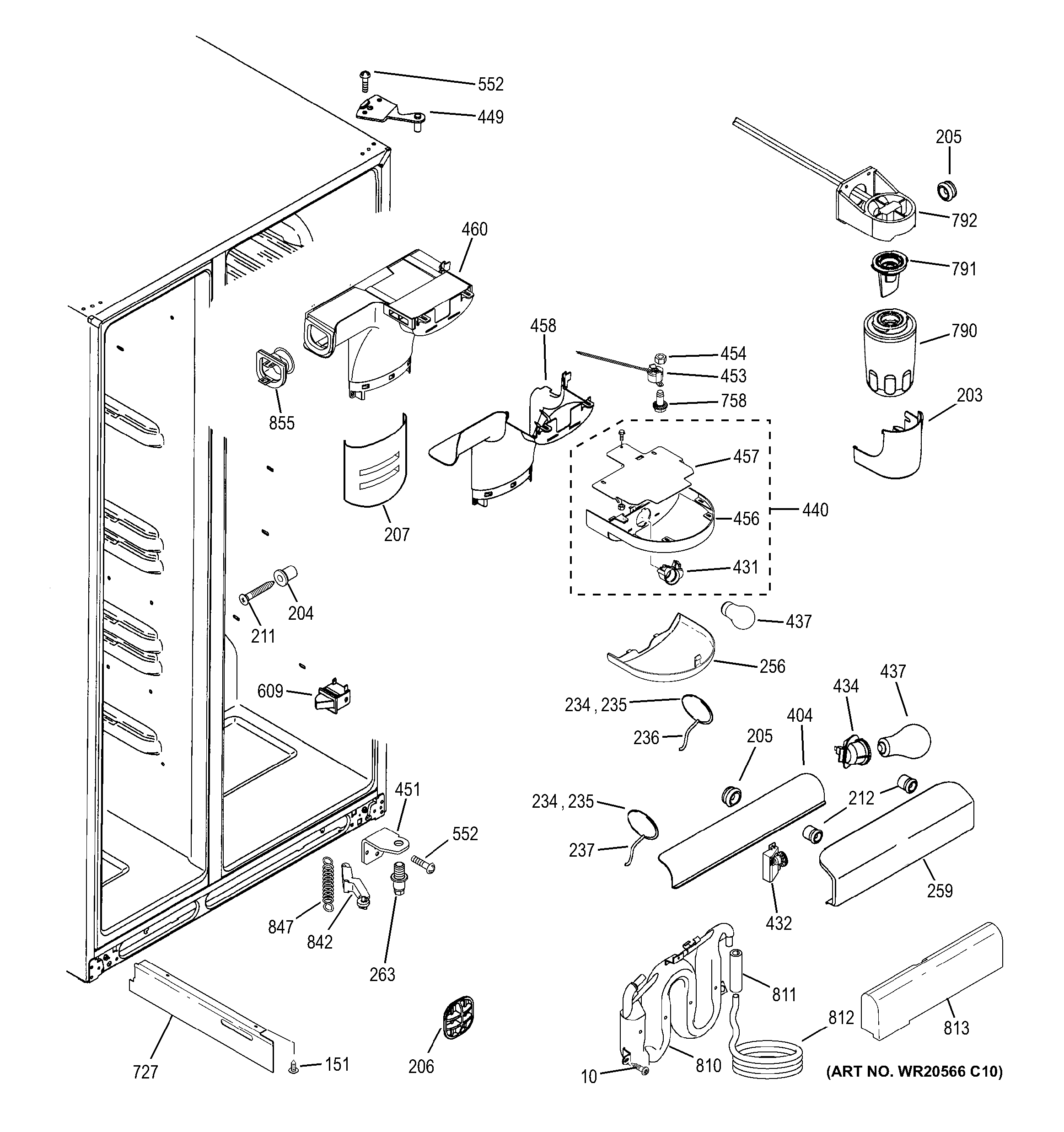 GE GSE25HMHEHES fresh food section diagram