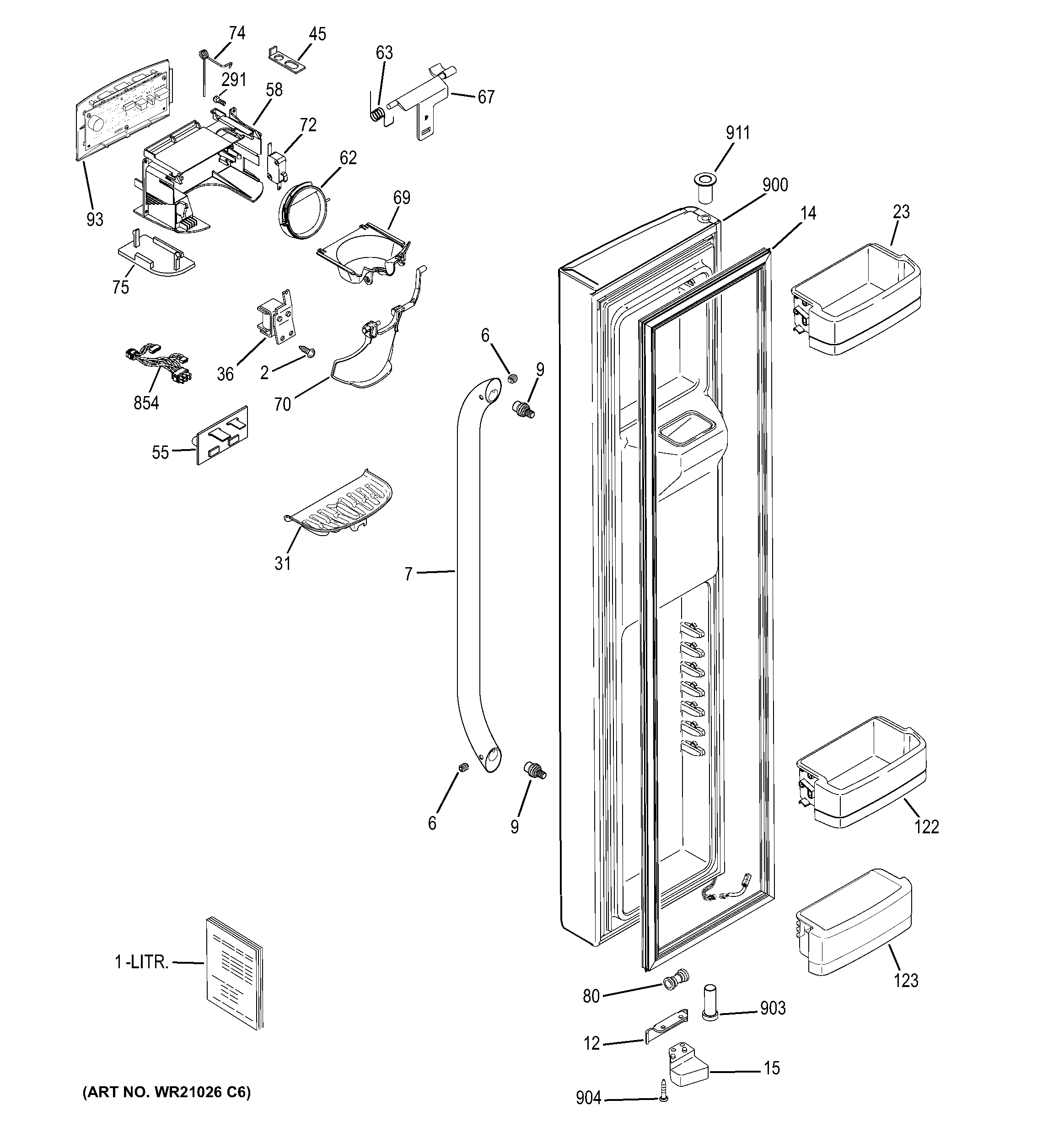 GE GSS25CGHECWW freezer door diagram