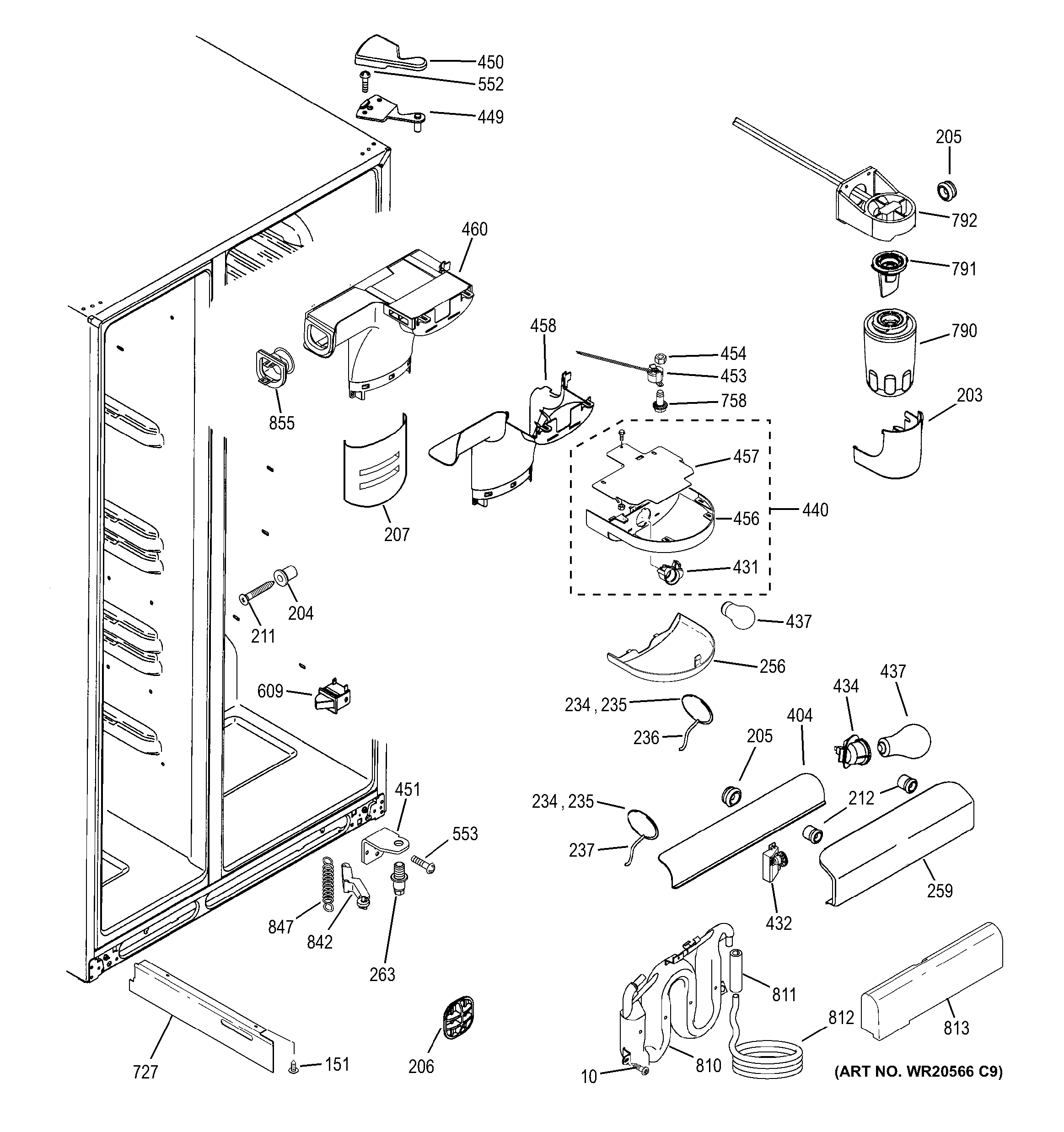 GE GSS25GGHECBB fresh food section diagram