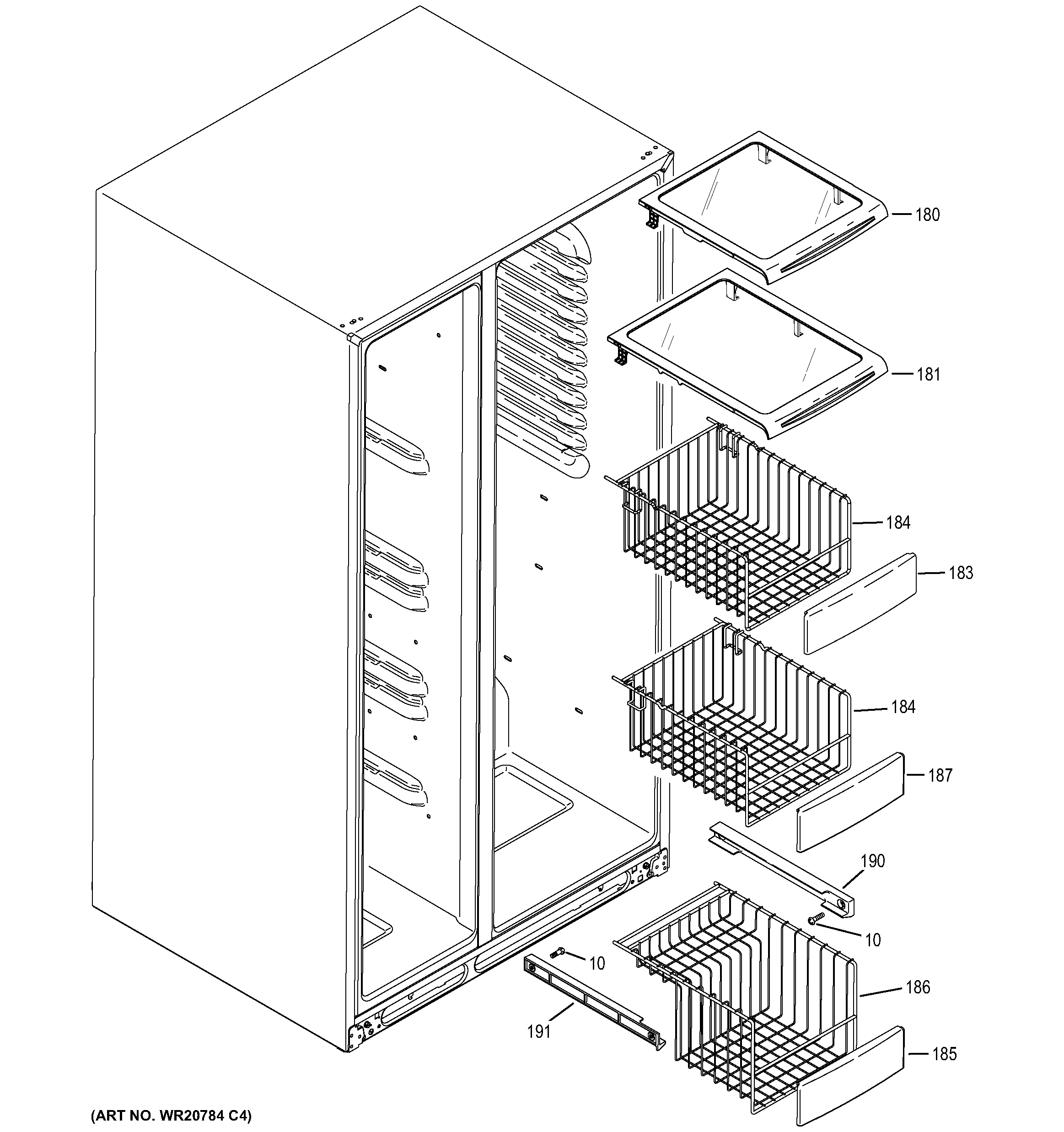 GE PSE25KSHEHSS freezer shelves diagram