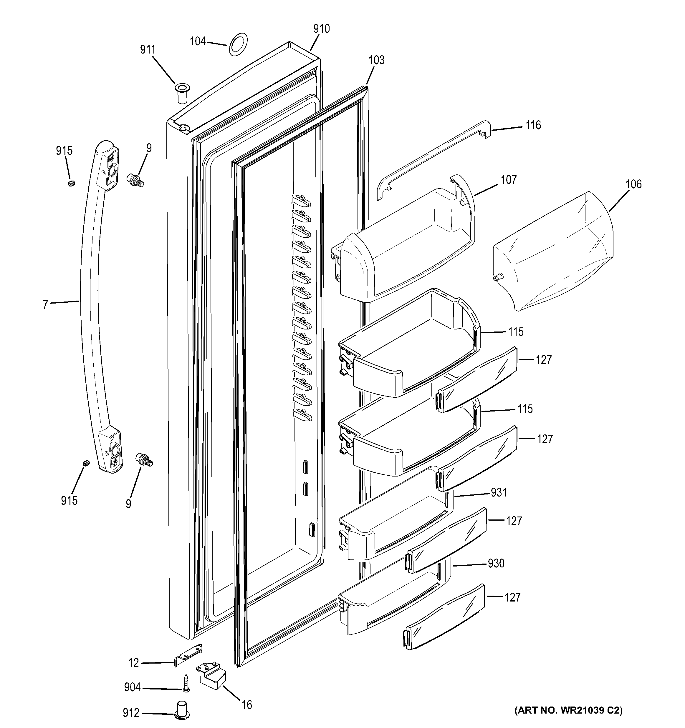 GE PZS22MMKEHES fresh food door diagram