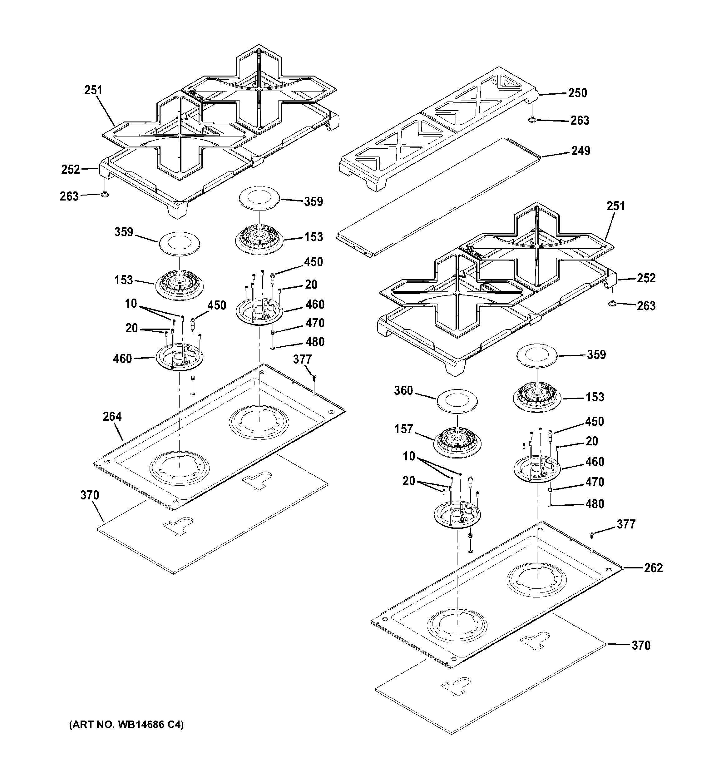 GE ZGP304LR4SS cooktop diagram