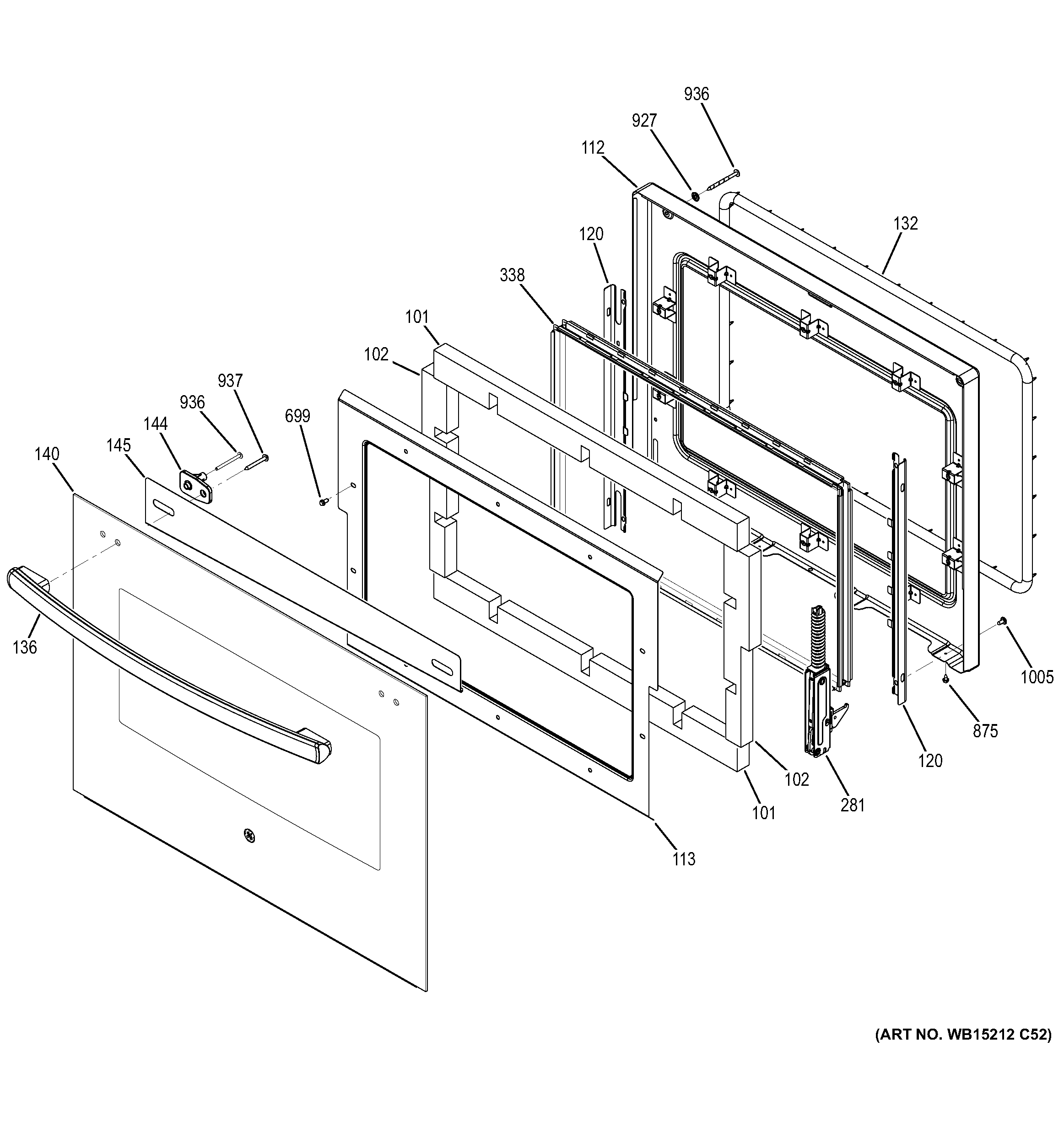GE PT7550DF6WW upper door diagram