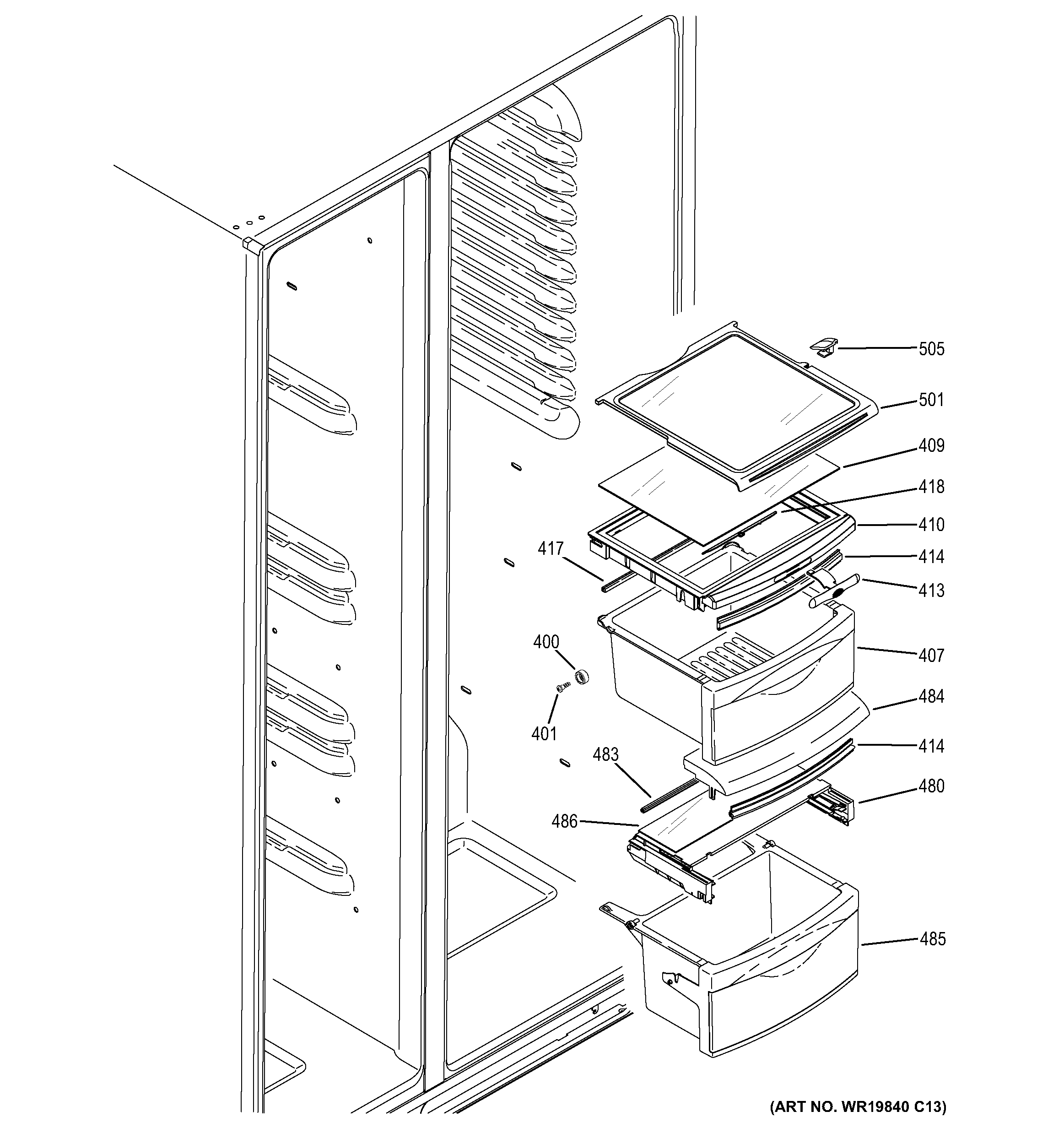 Hotpoint HSS25ATHECBB fresh food shelves diagram