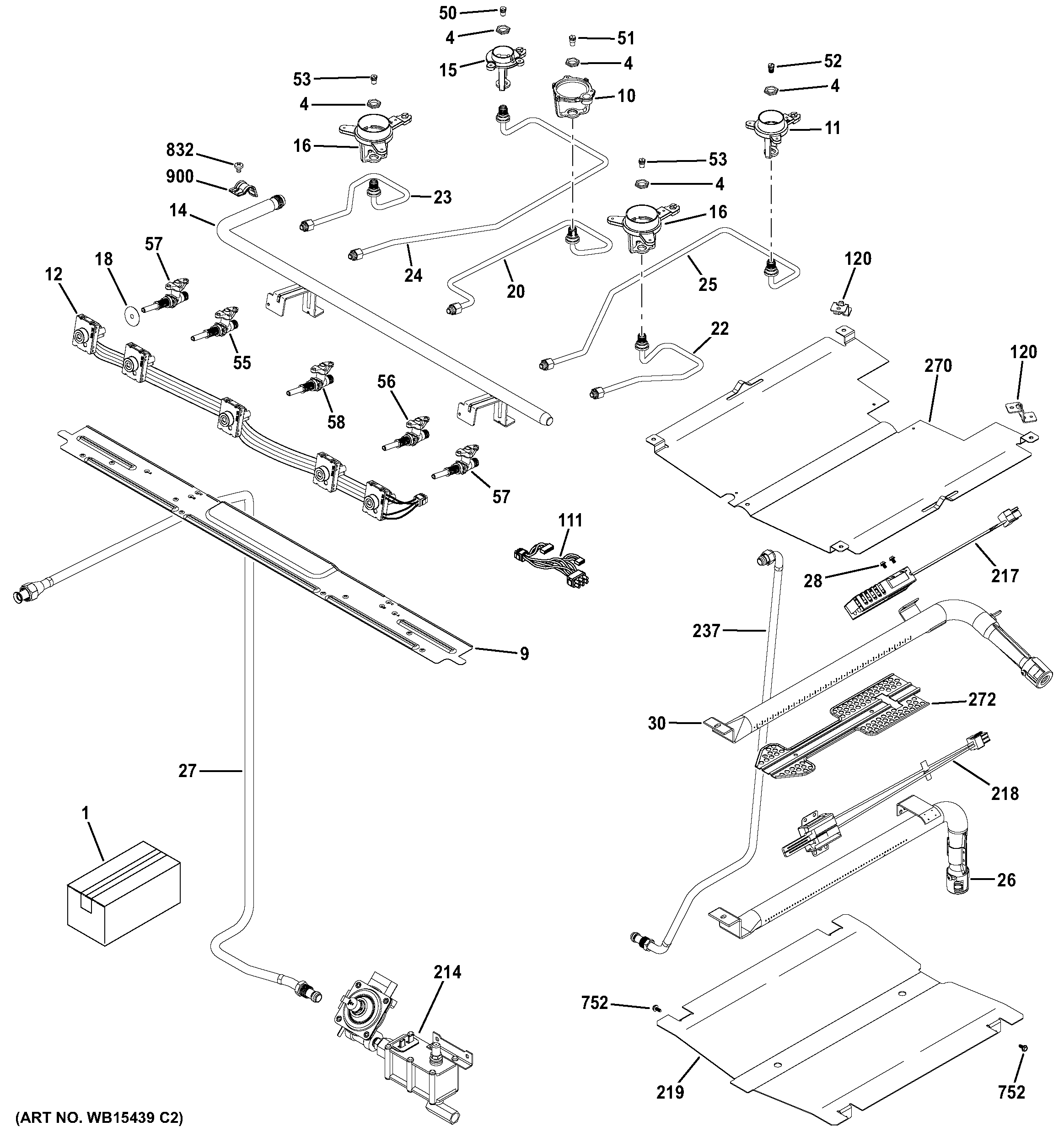 GE PGB911DEJ3WW gas & burner parts diagram