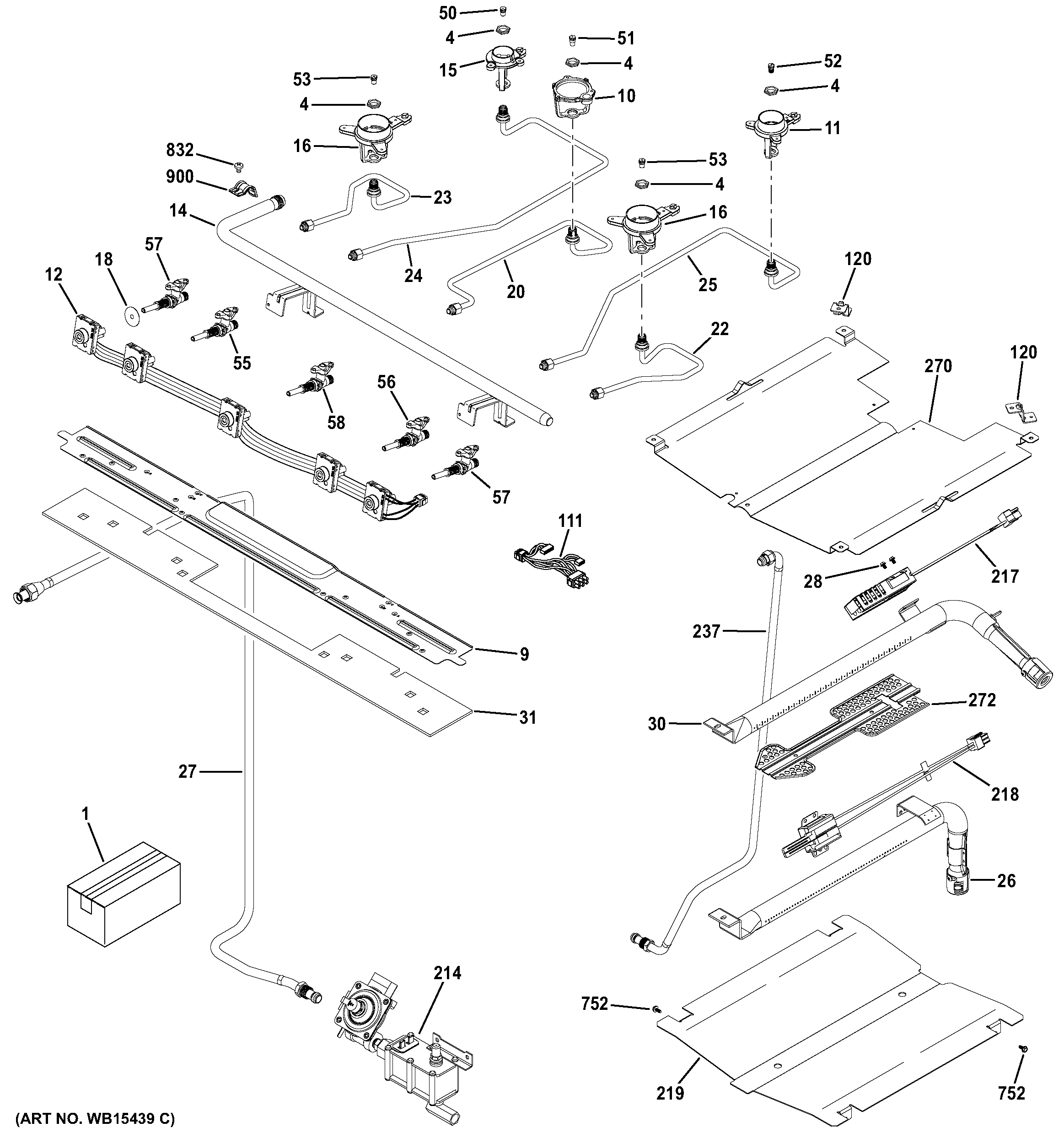 GE PGB911ZEJ3SS gas & burner parts diagram