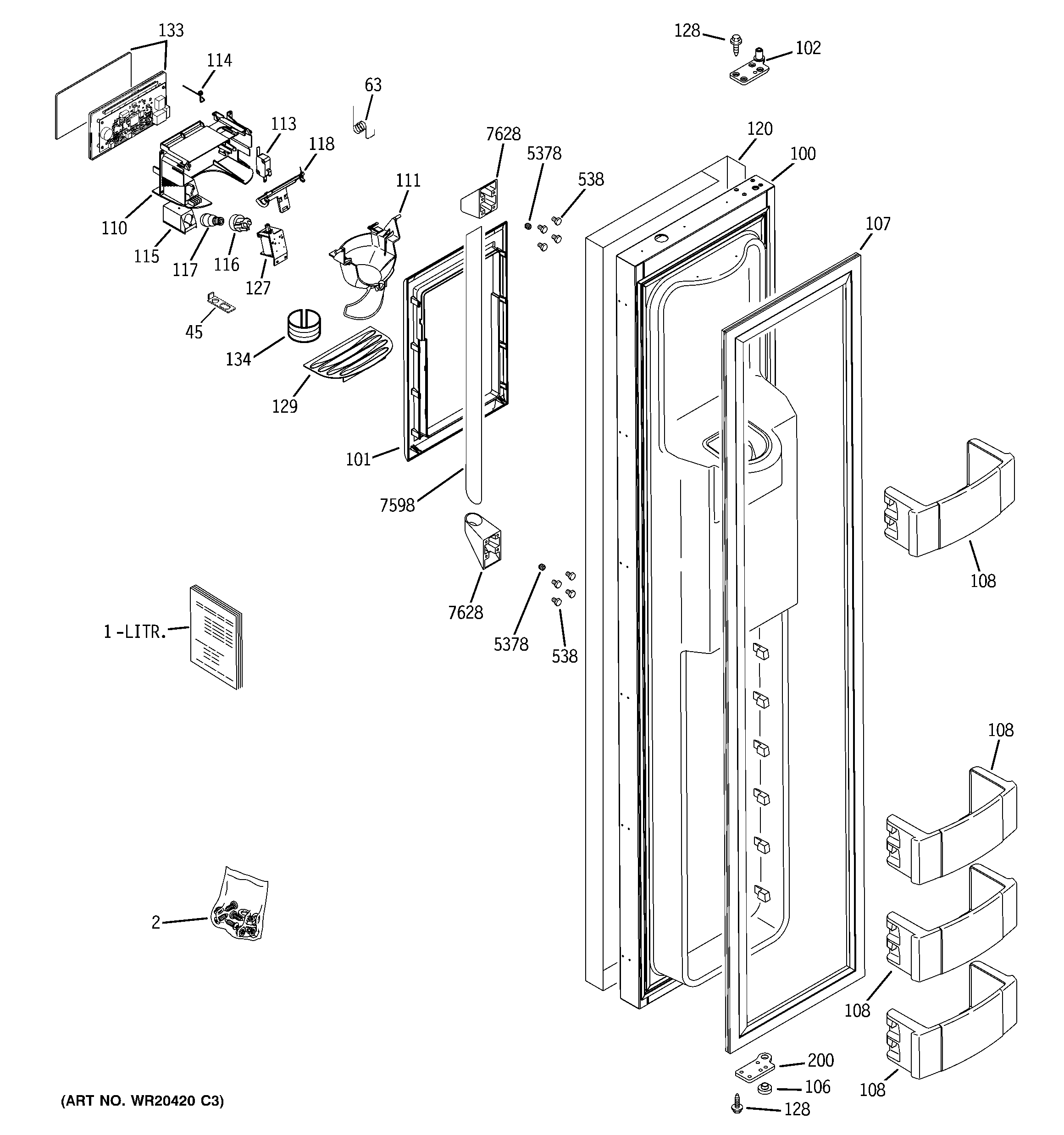 GE ZSAS420DYASS freezer door diagram