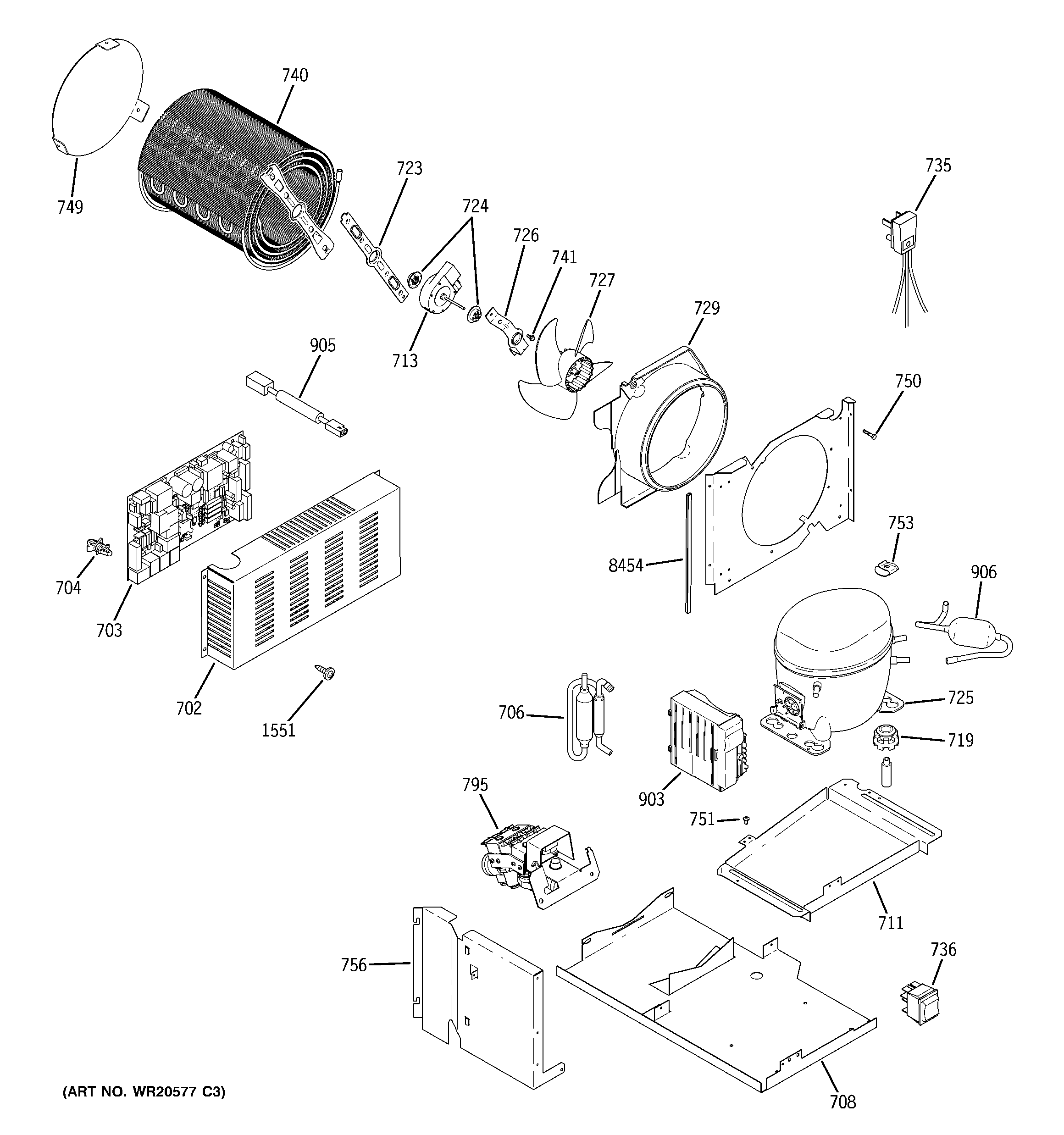 GE ZSAS420DYASS machine compartment diagram