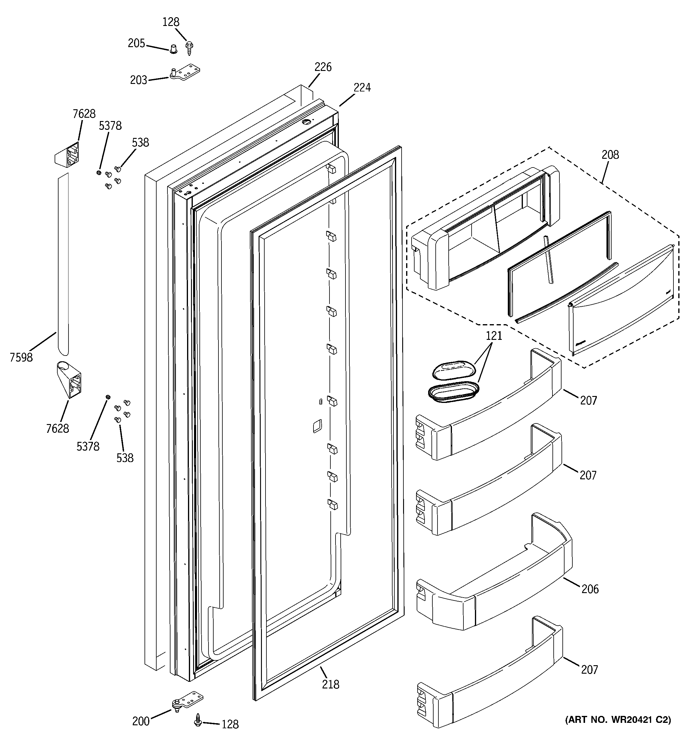 GE ZSAS420DYASS fresh food door diagram