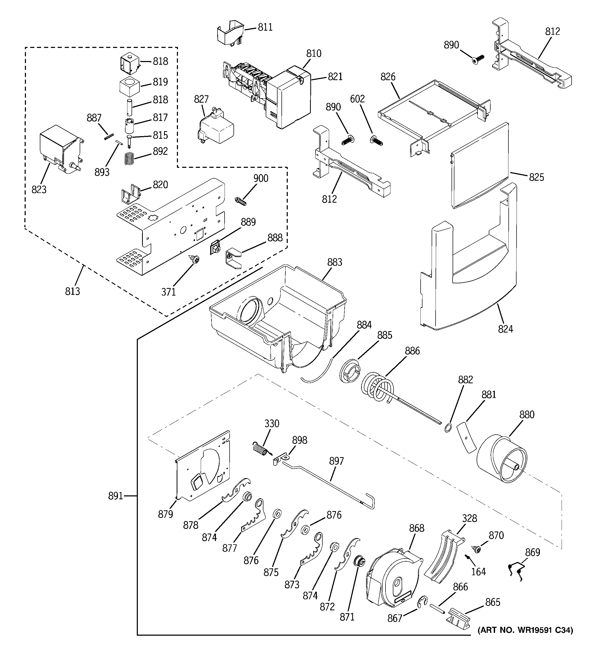 GE ZSAS420DYASS ice maker & dispenser diagram