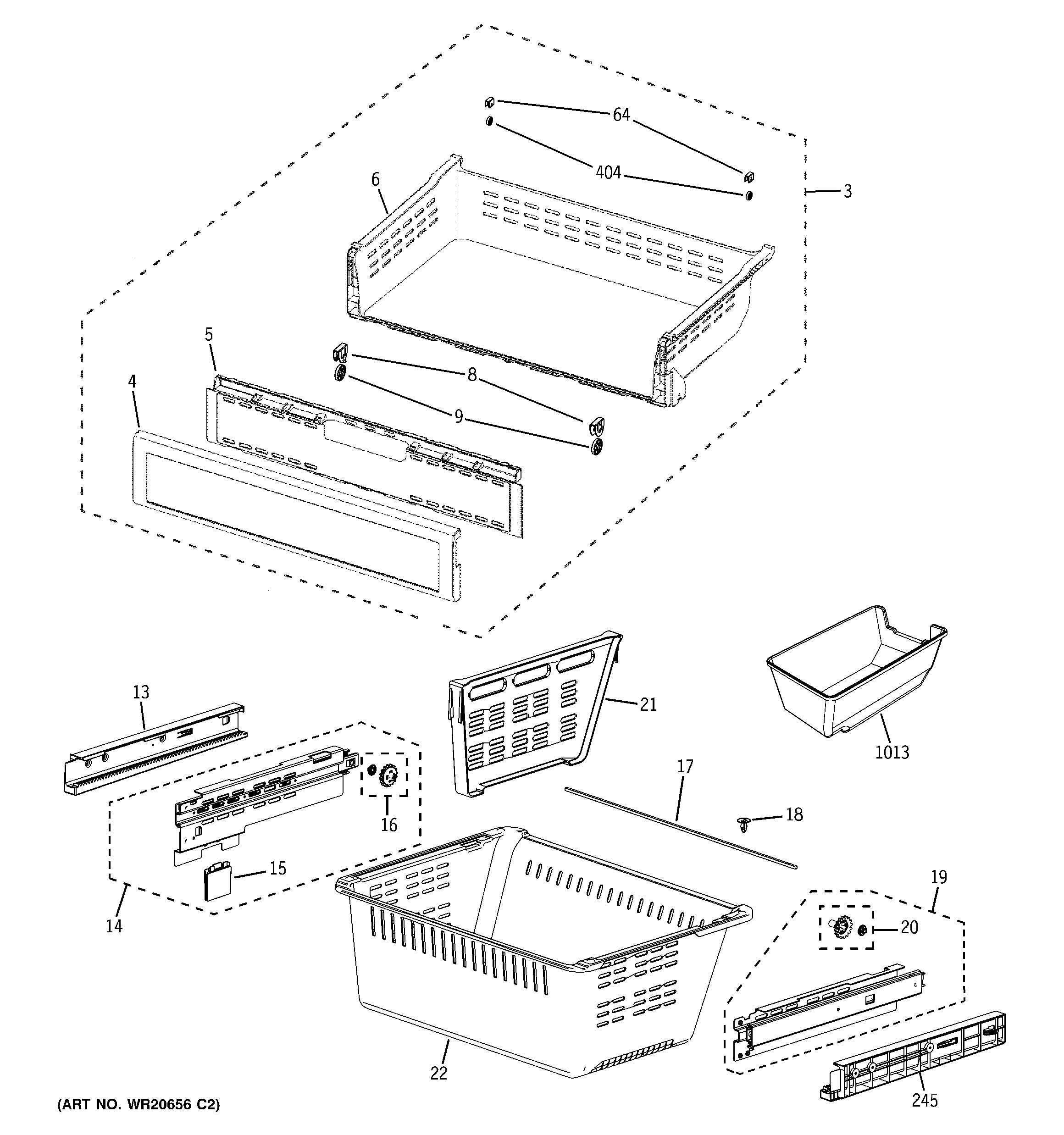 GE DFSS9VKBASS freezer shelves diagram
