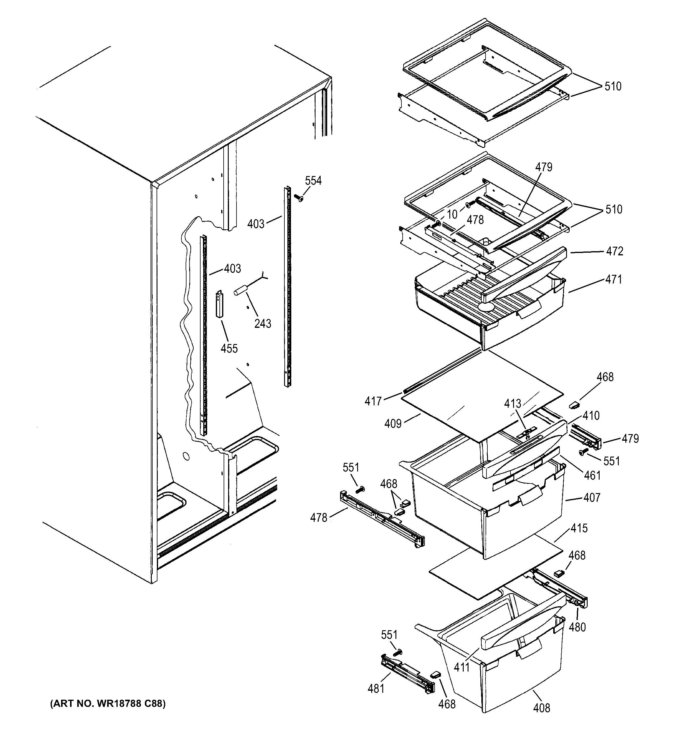 GE GSH25JFXNCC fresh food shelves diagram