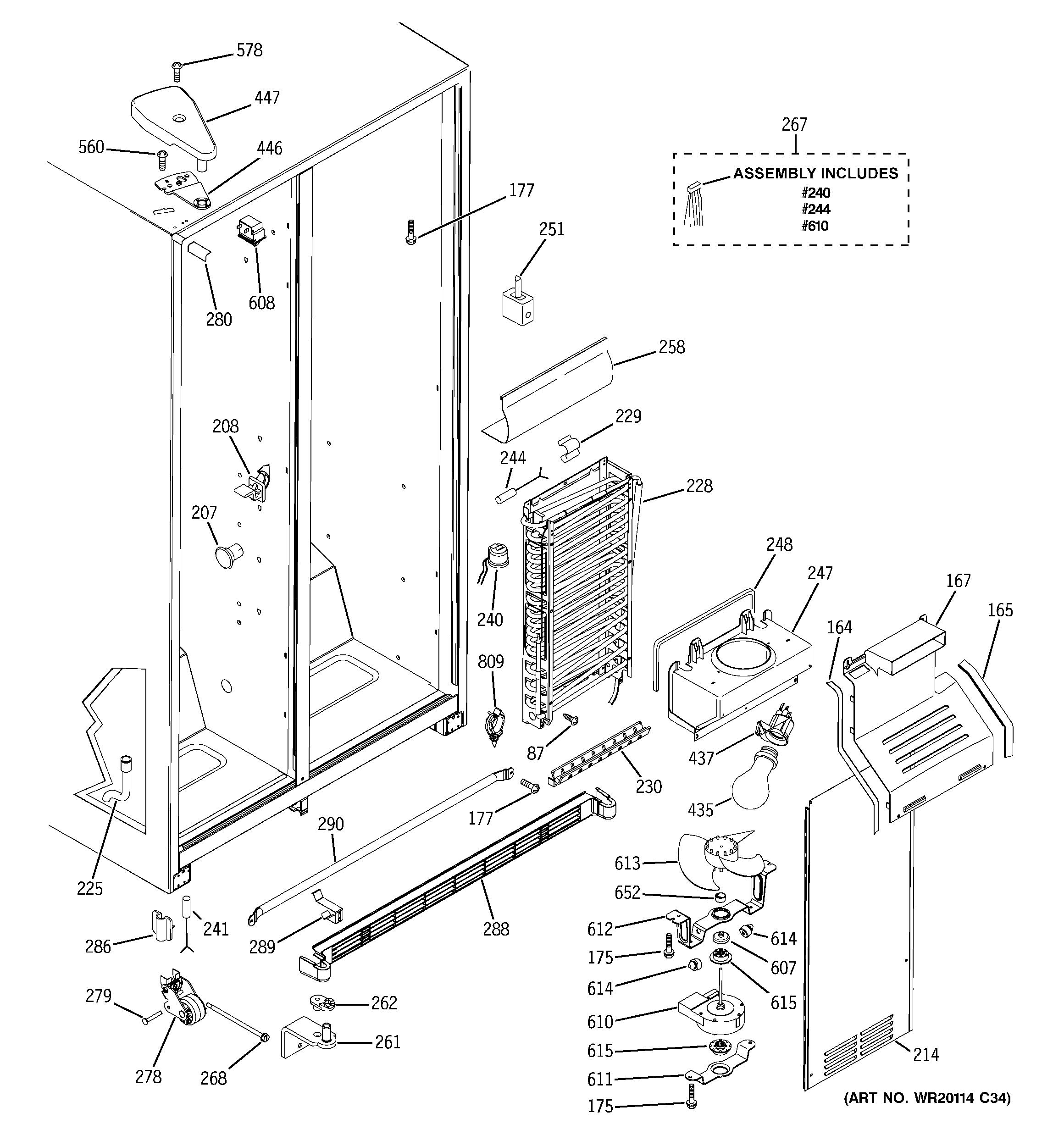 GE GSH22JGCBWW freezer section diagram