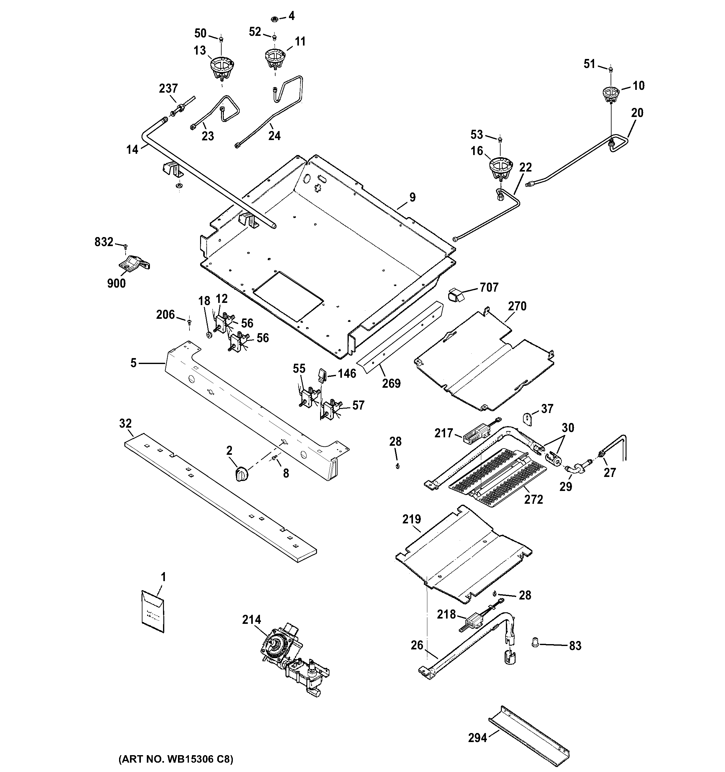 GE JGB640SEF2SS gas & burner parts diagram