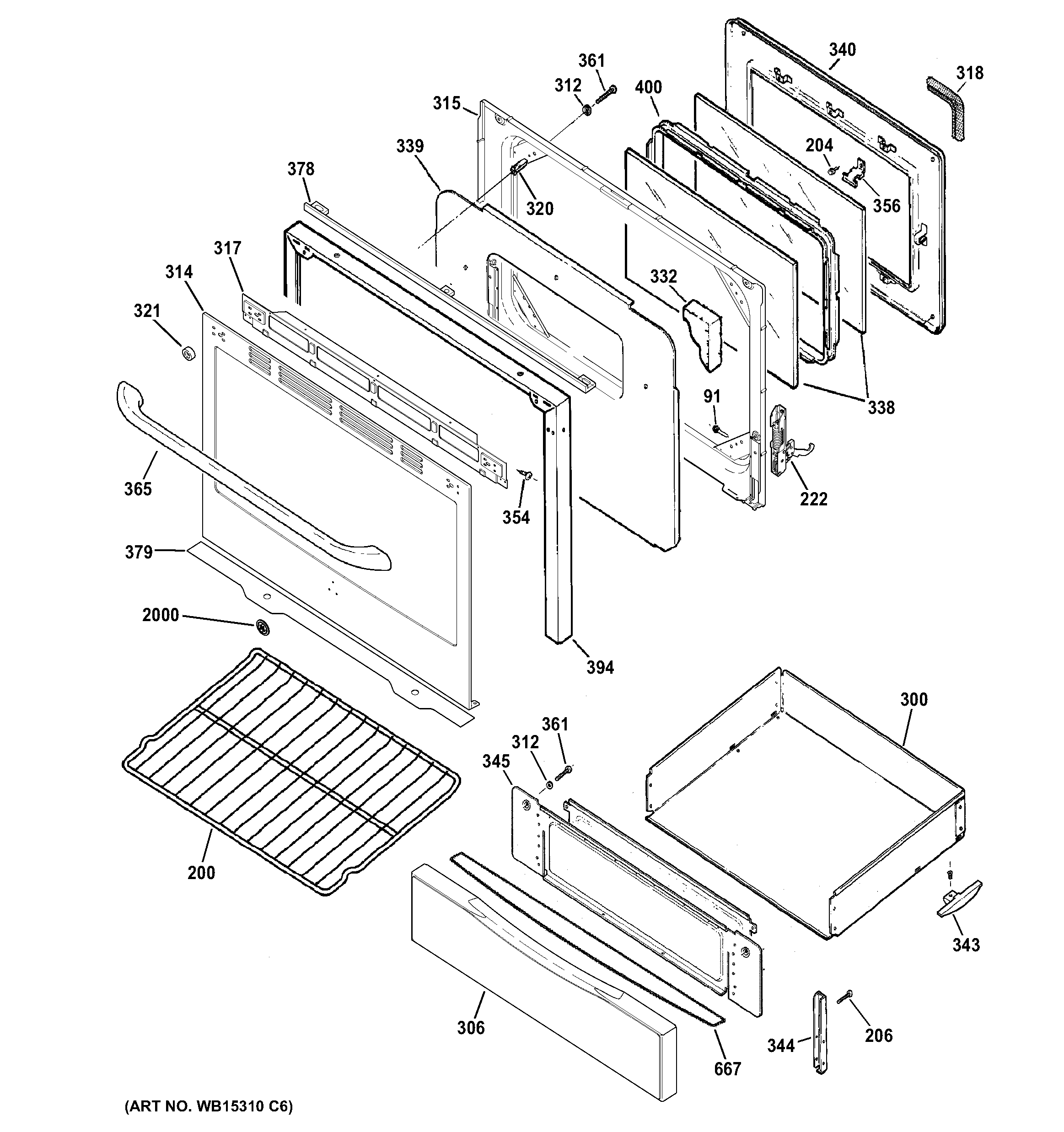 GE JGB640SEF2SS door & drawer parts diagram