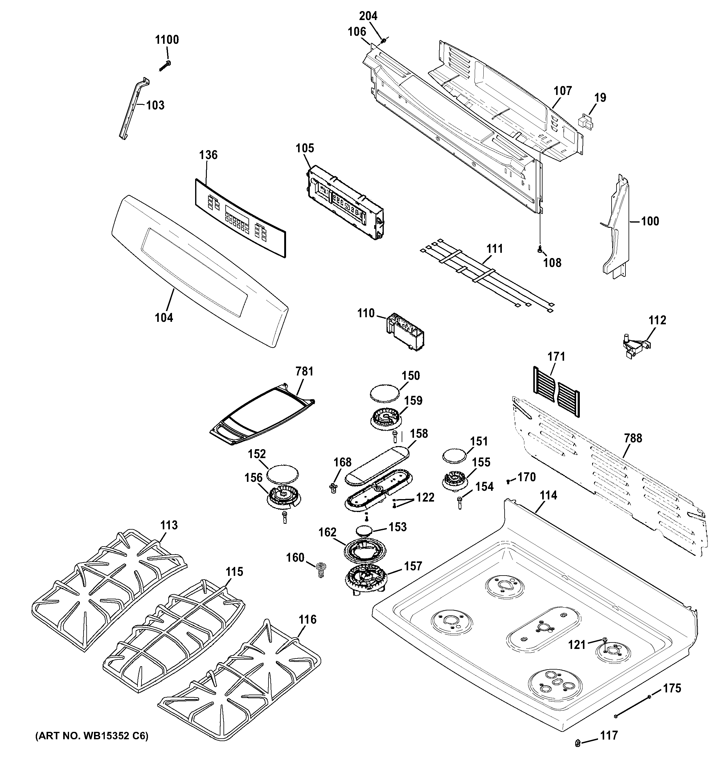 GE PGB940SEF1SS control panel & cooktop diagram