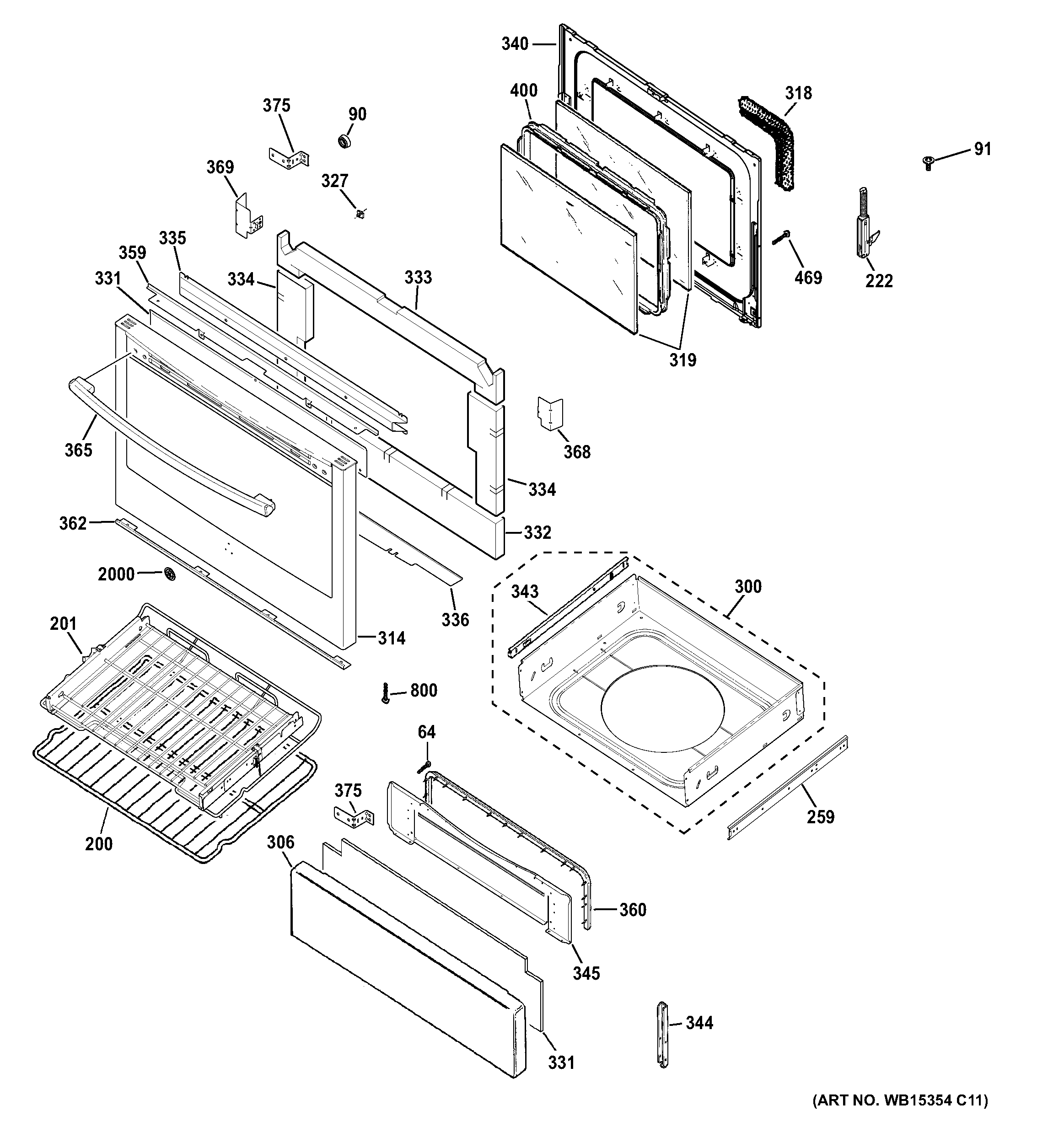 GE PGB940SEF1SS door & drawer parts diagram