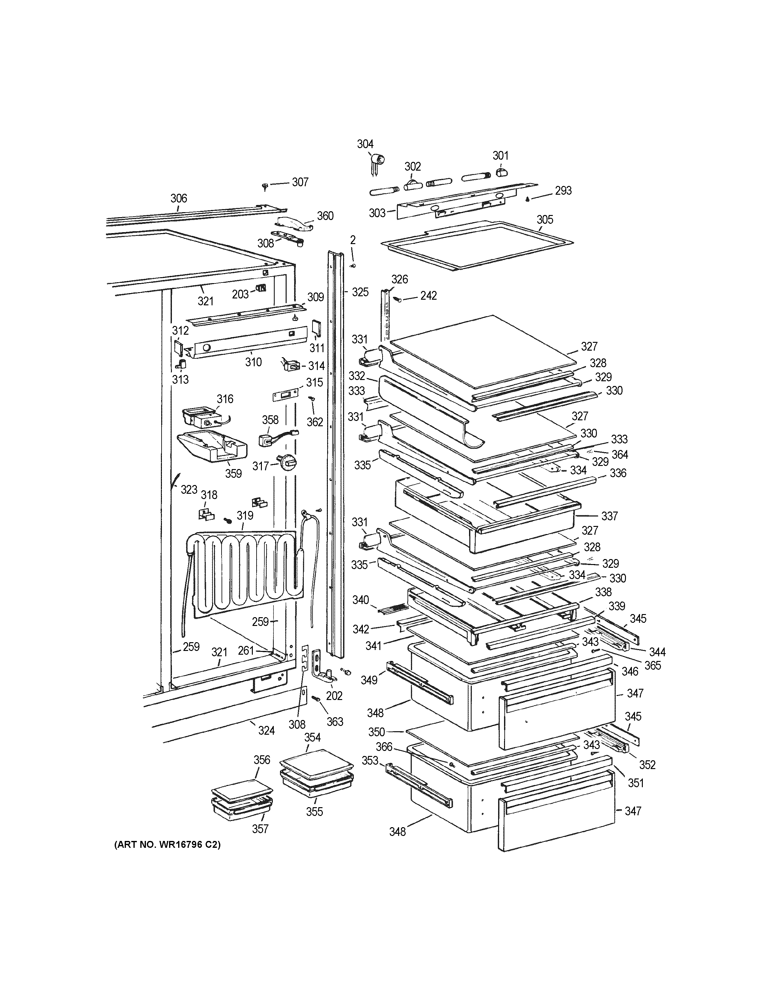 GE BISW42EKC fresh food section diagram