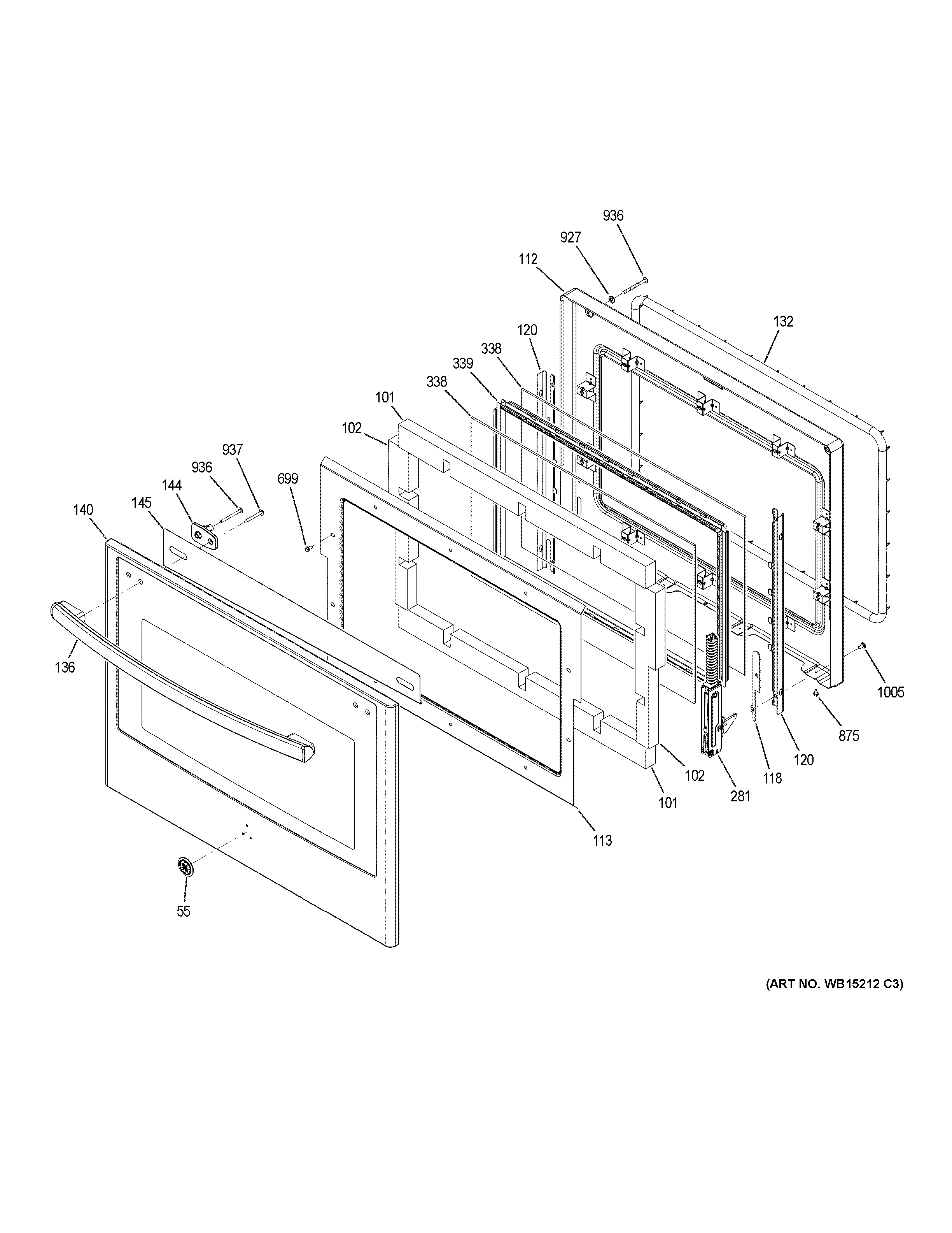 GE PT7550SF1SS upper door diagram