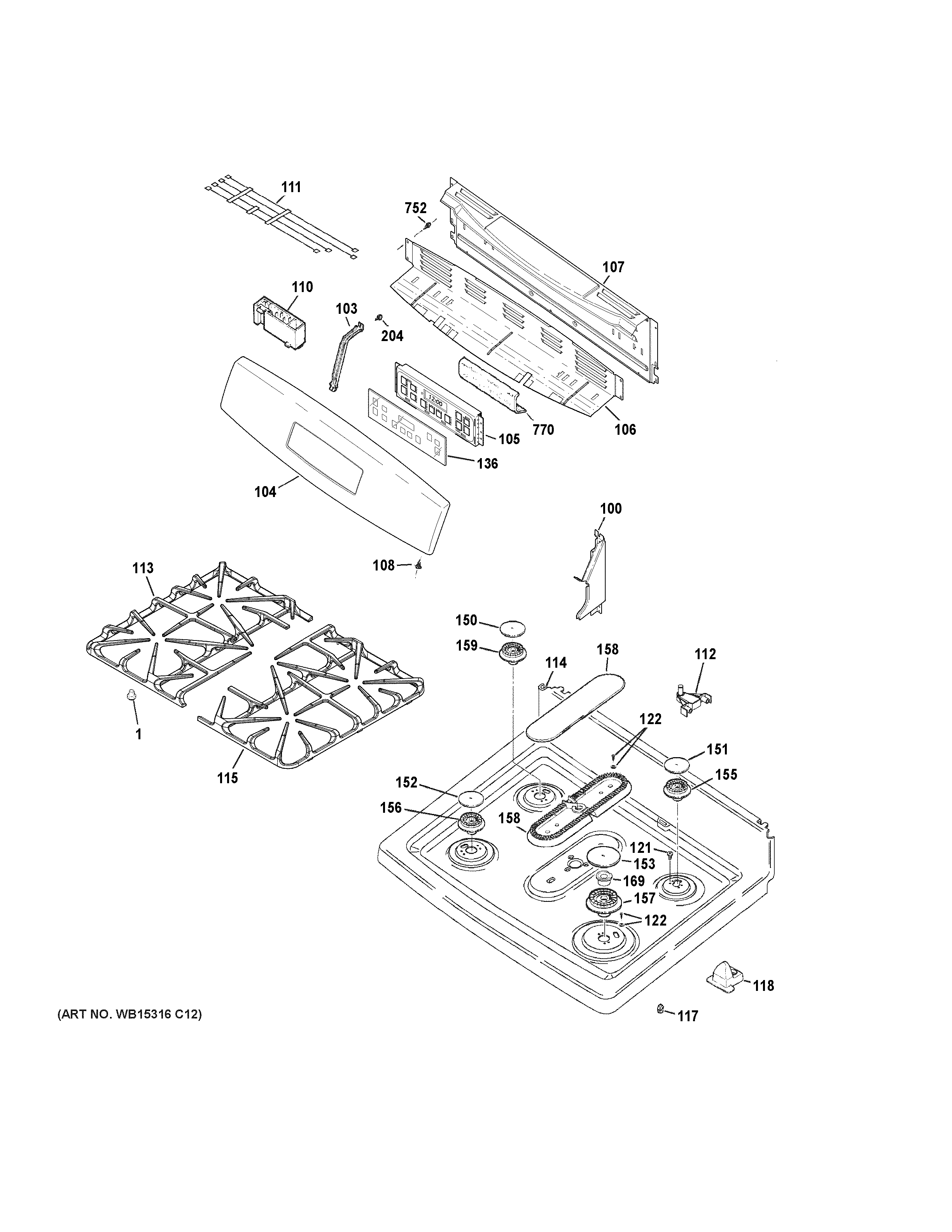 GE JGB650DEF1BB control panel & cooktop diagram