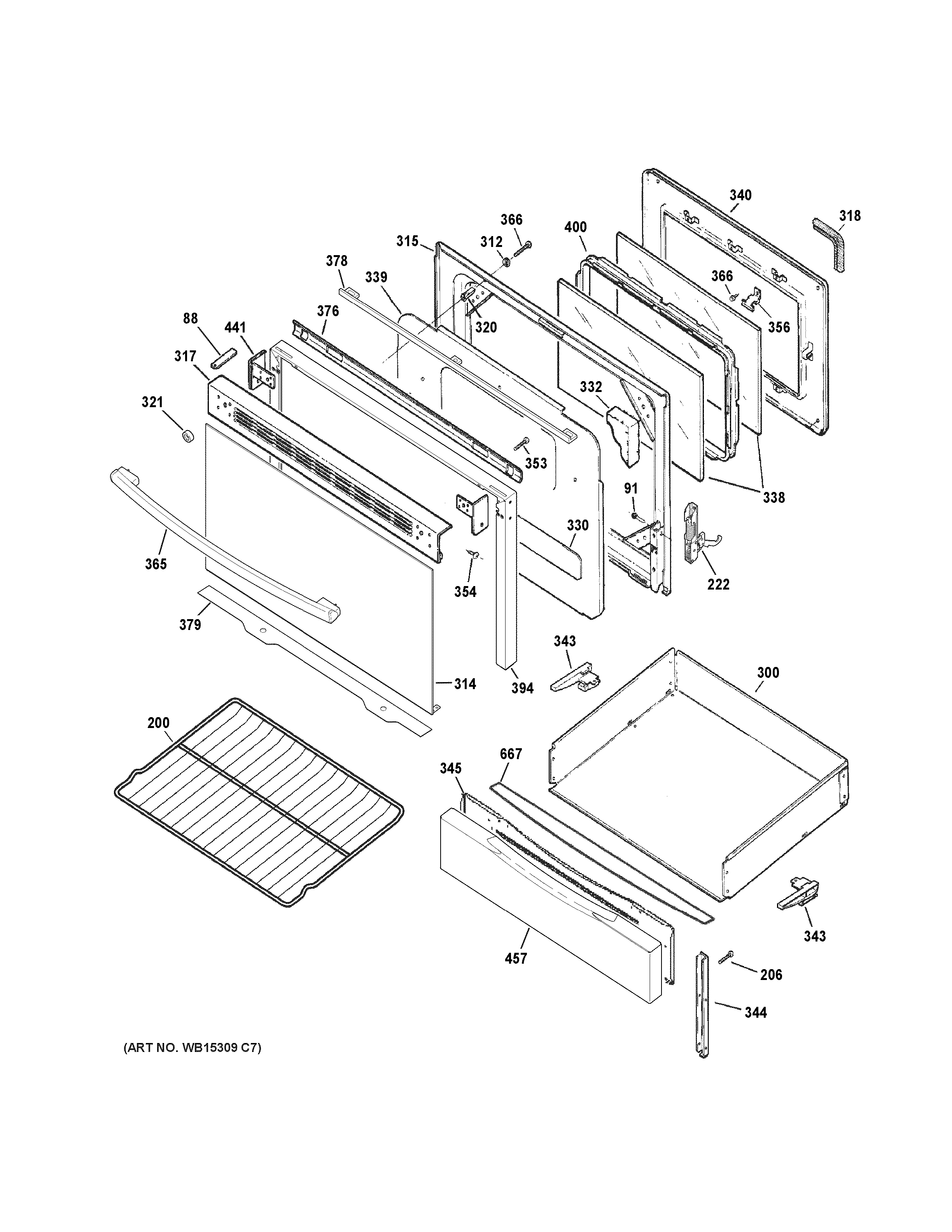 GE JGB650DEF1BB door & drawer parts diagram