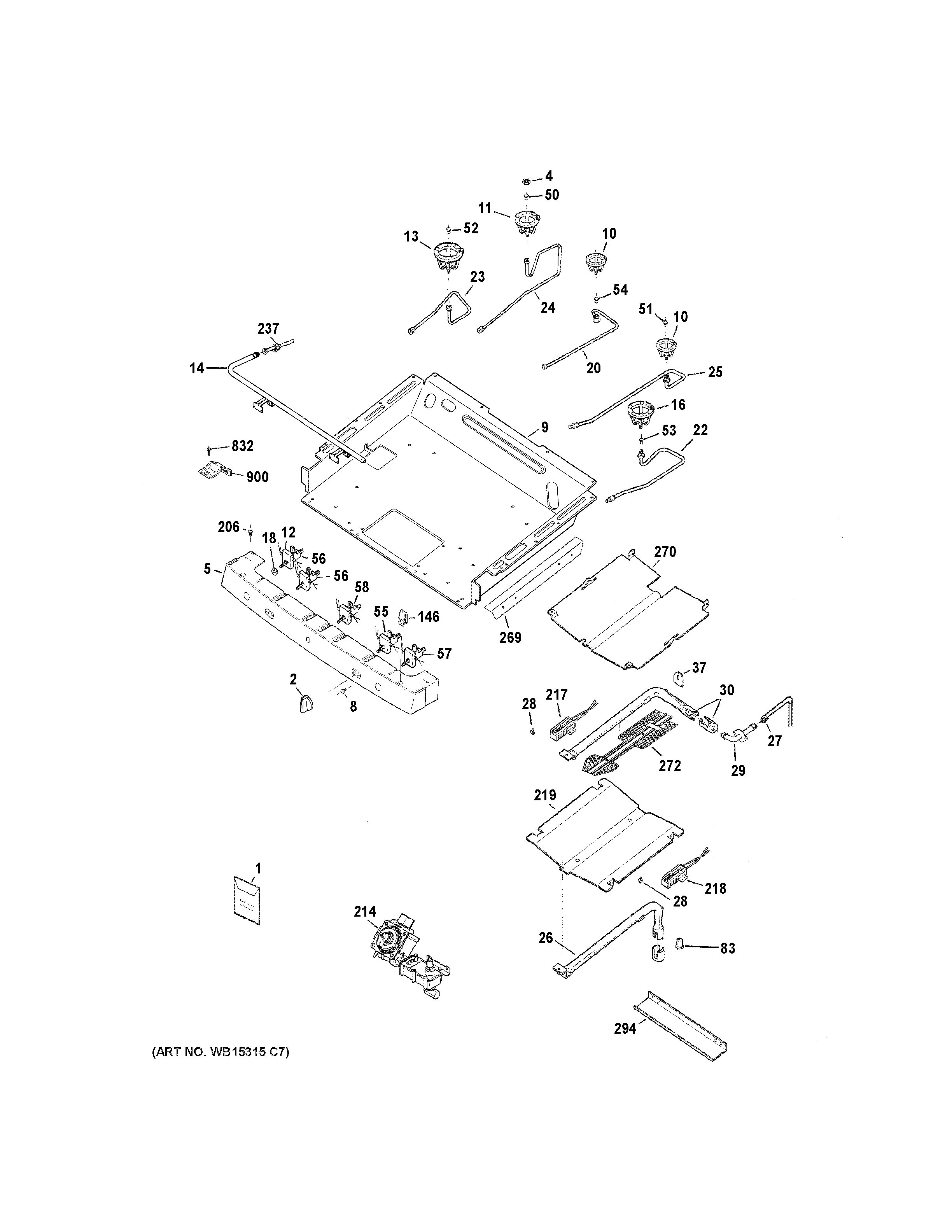 GE JGB650DEF2WW gas & burner parts diagram