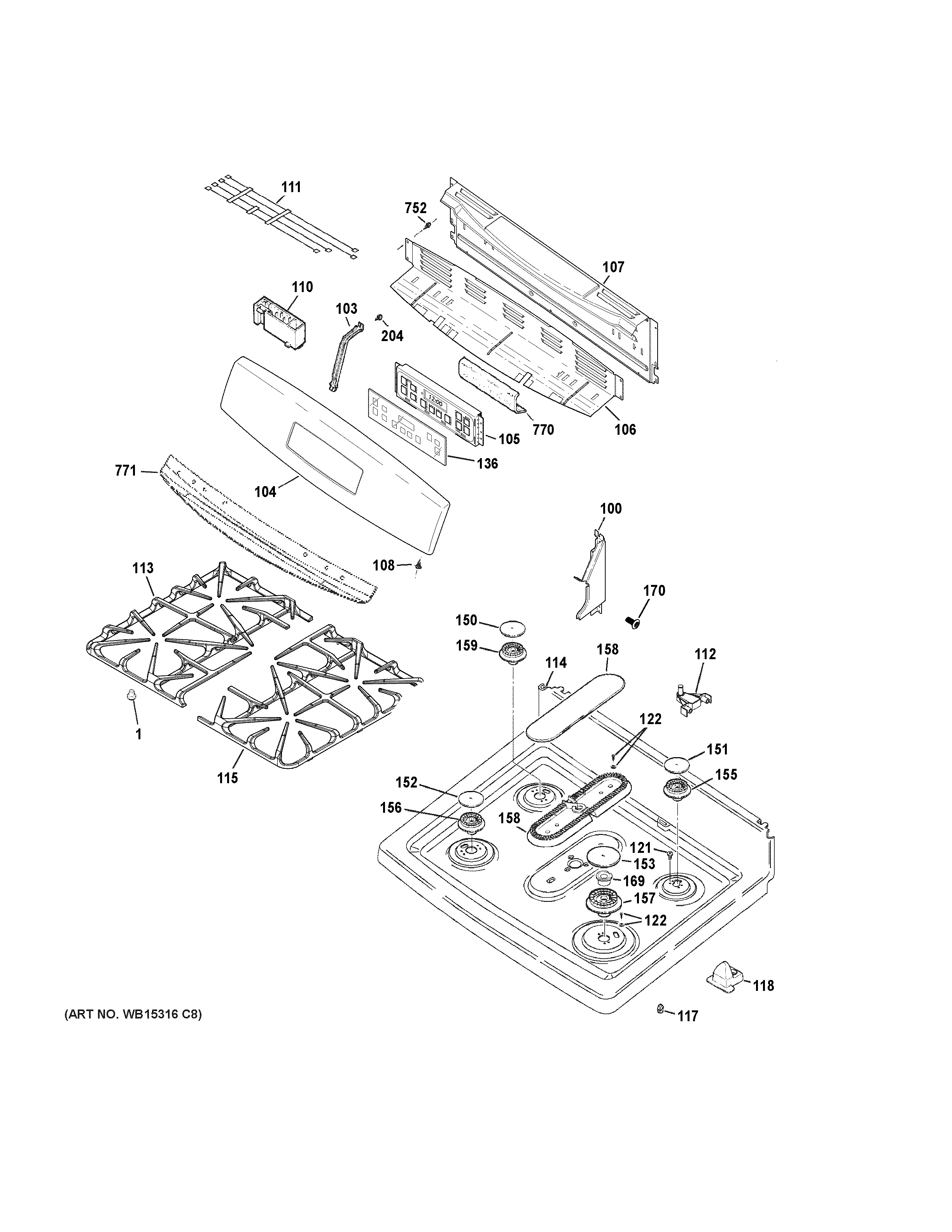 GE JGB650EEF2ES control panel & cooktop diagram
