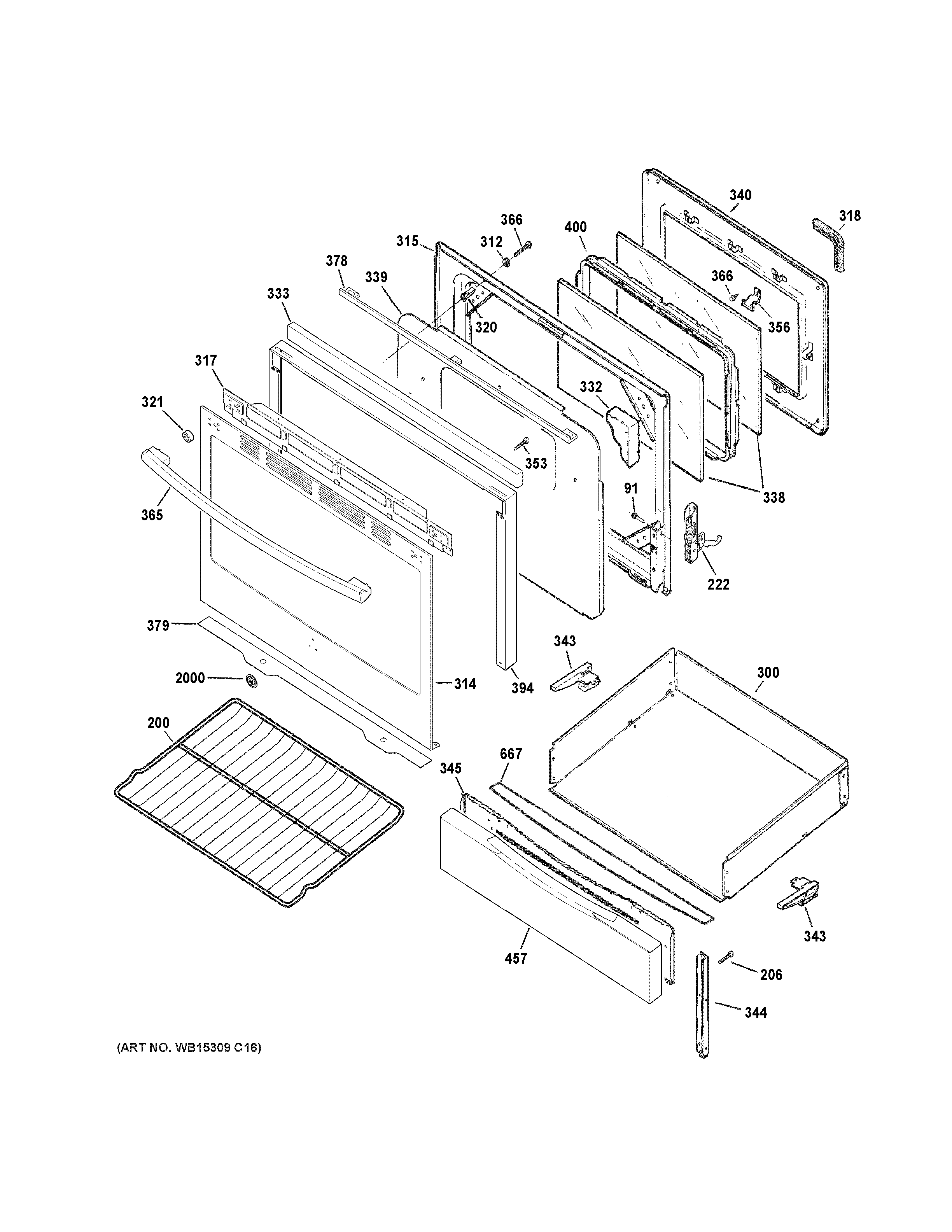 GE JGB650EEF2ES door & drawer parts diagram