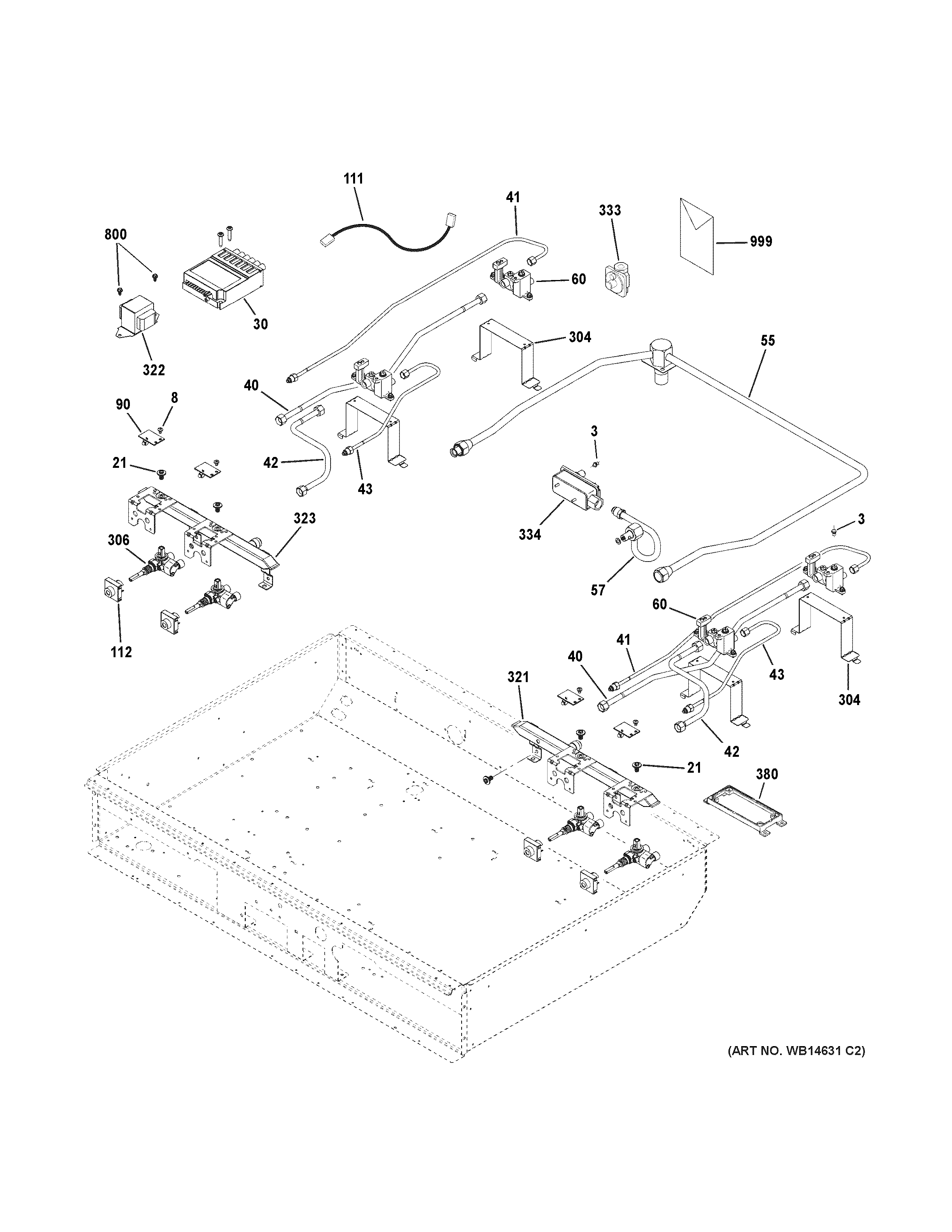 GE ZGU364NDP7SS gas & burner parts diagram