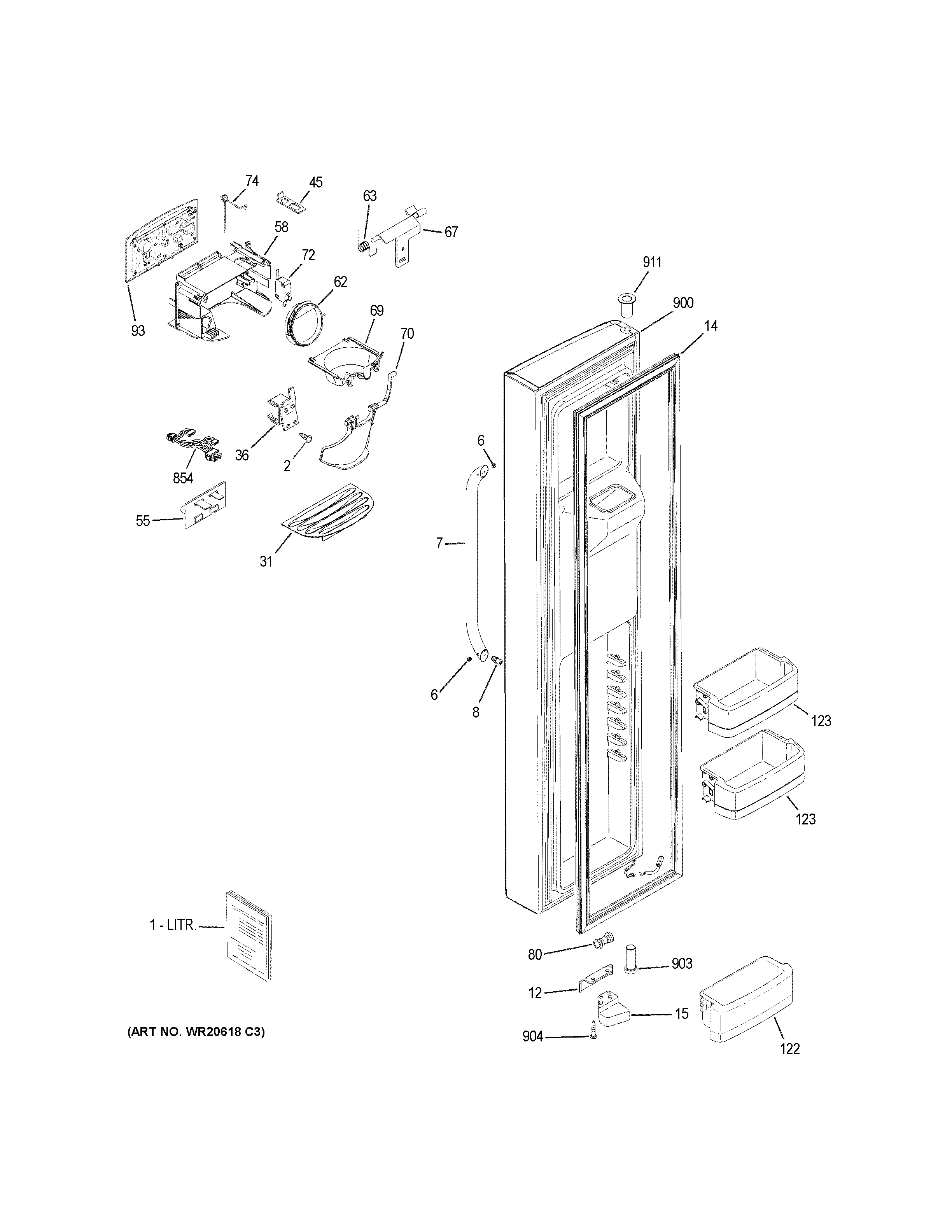 GE GSHF3KGZBCWW freezer door diagram
