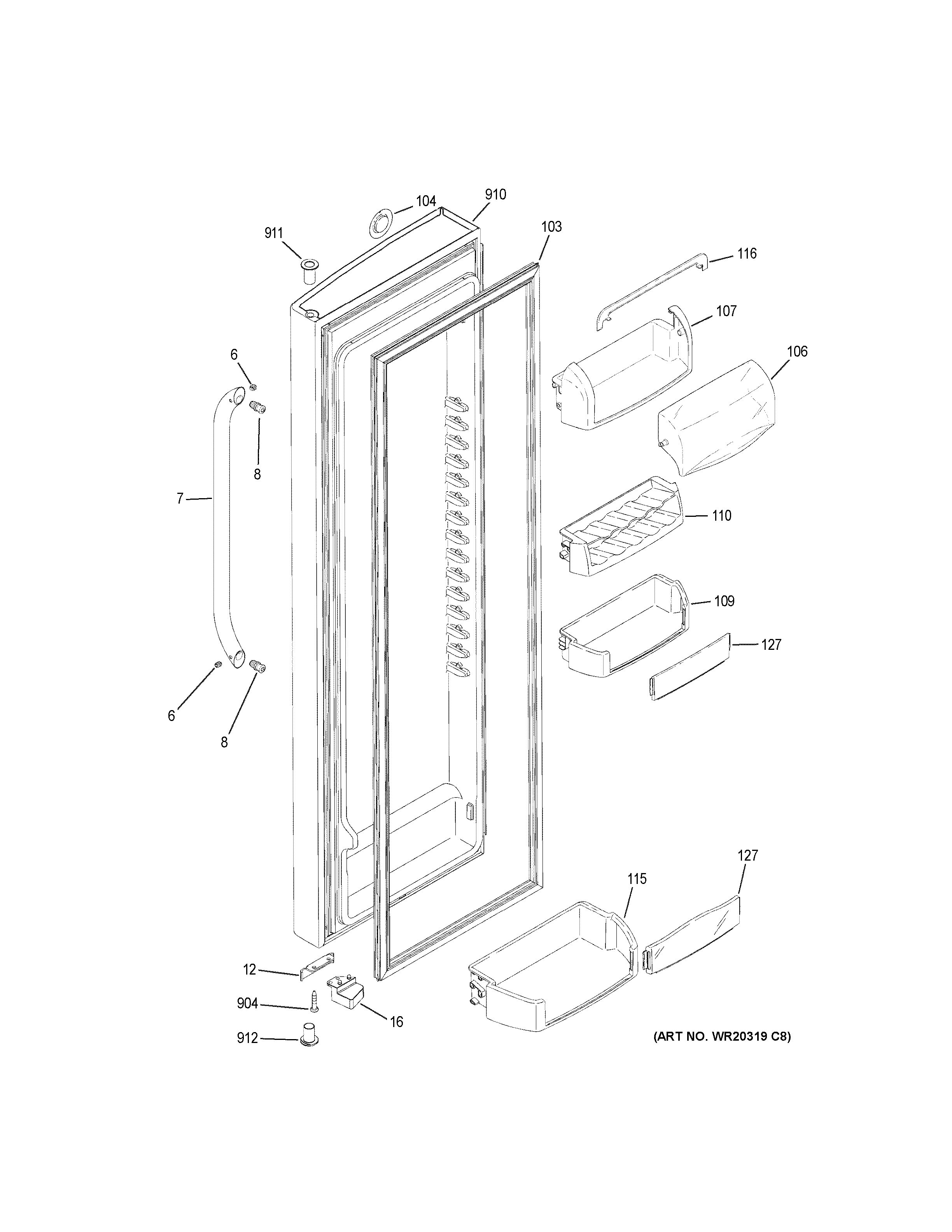 GE GSHF3KGZBCWW fresh food door diagram