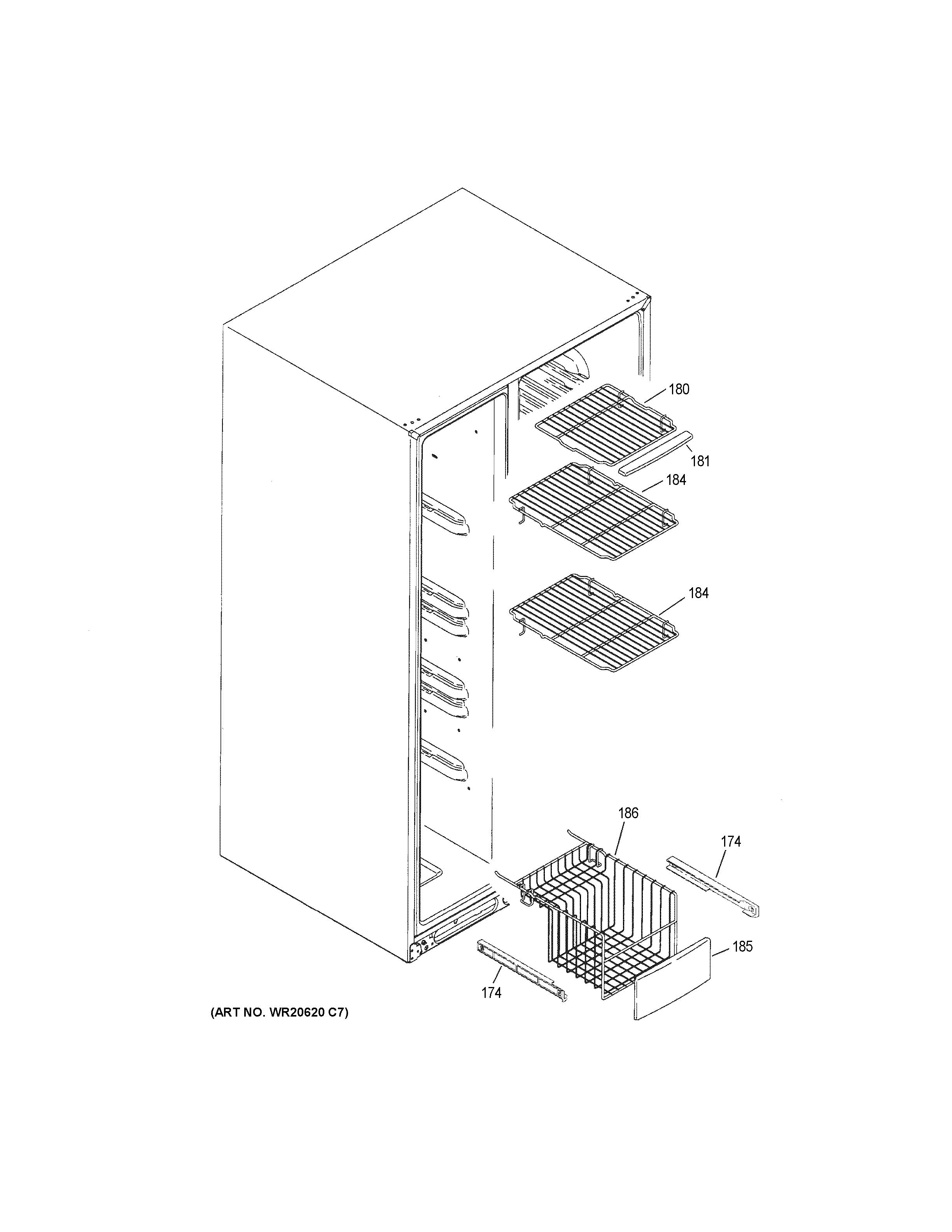 GE GSHF3KGZBCWW freezer shelves diagram