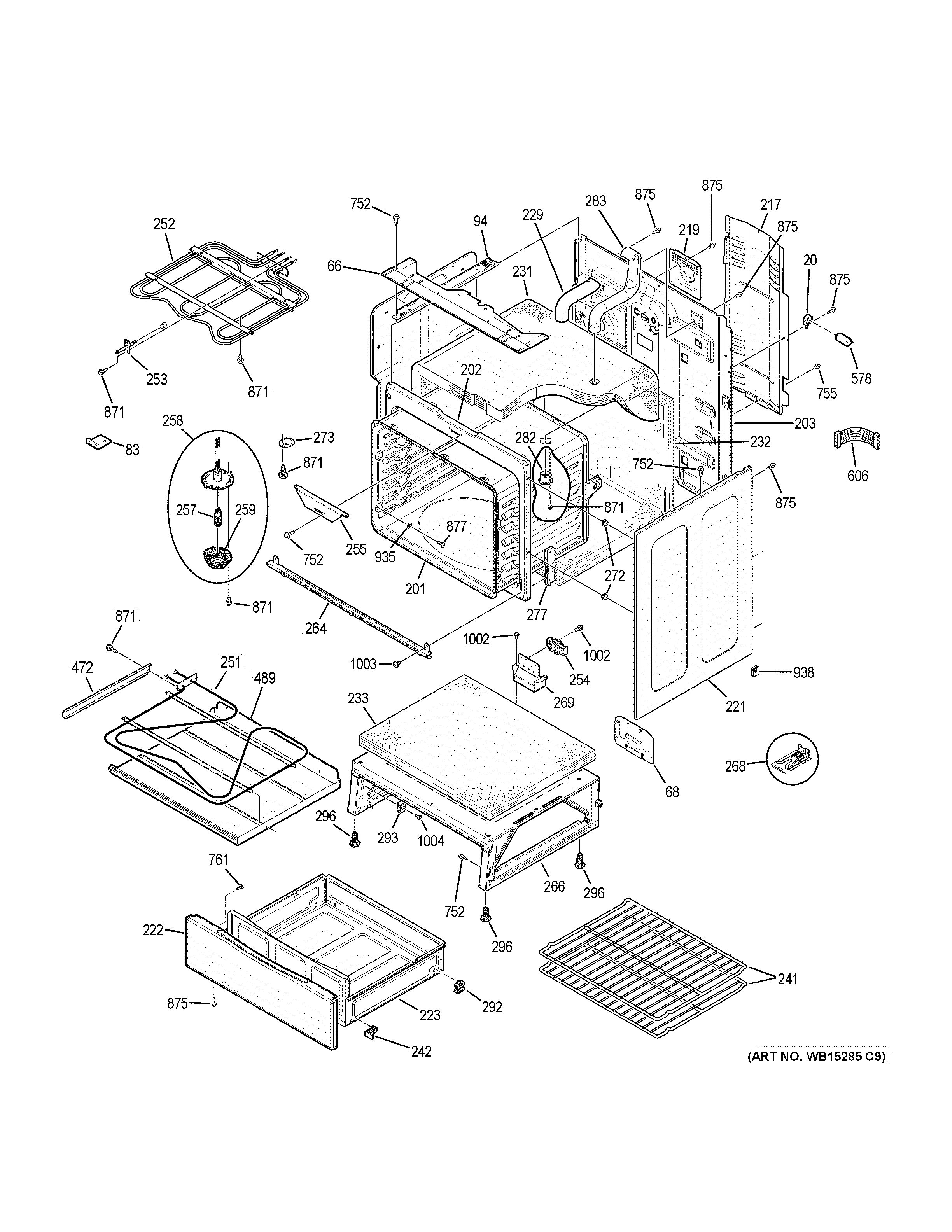 GE PB911DJ3BB body parts diagram