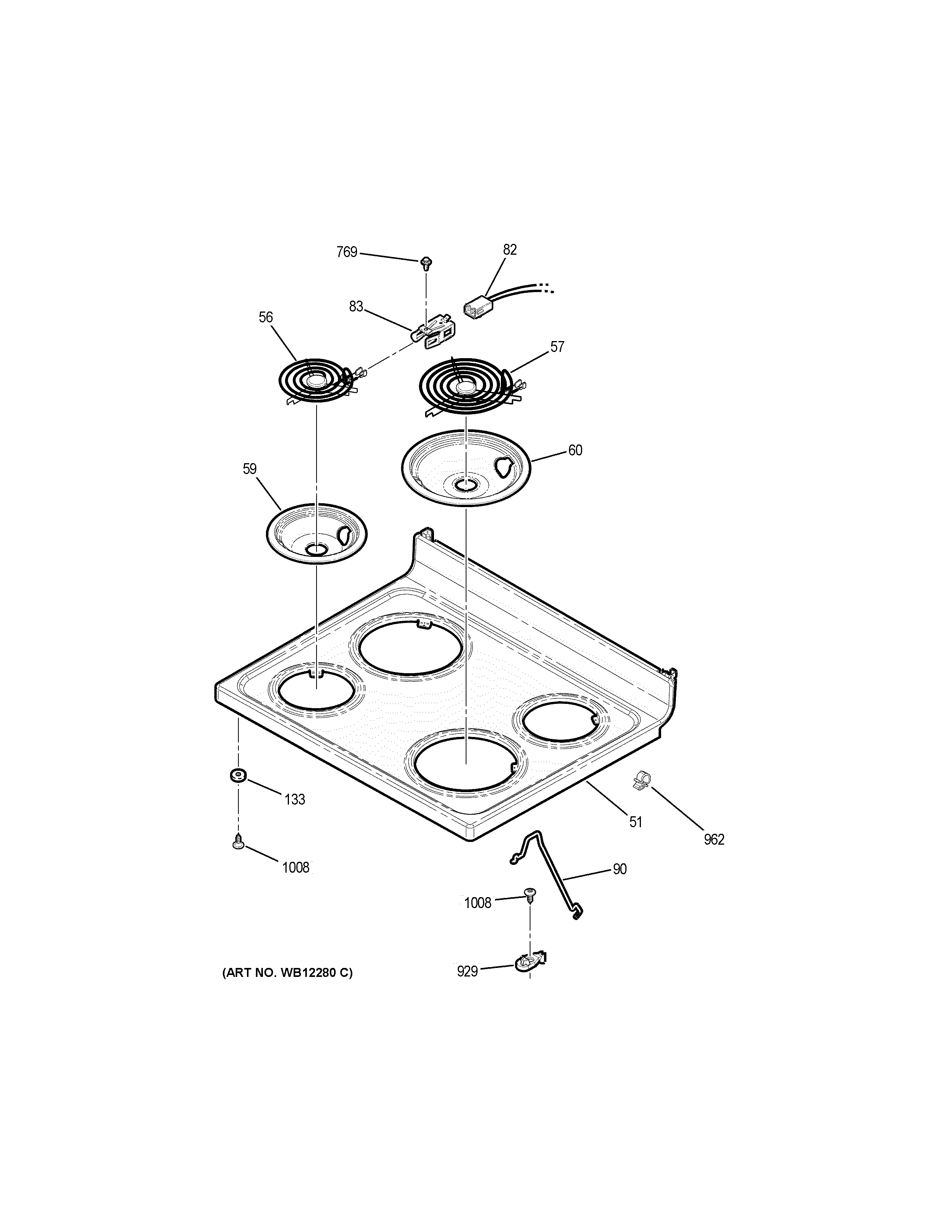 GE JBP23DN1CC cooktop diagram
