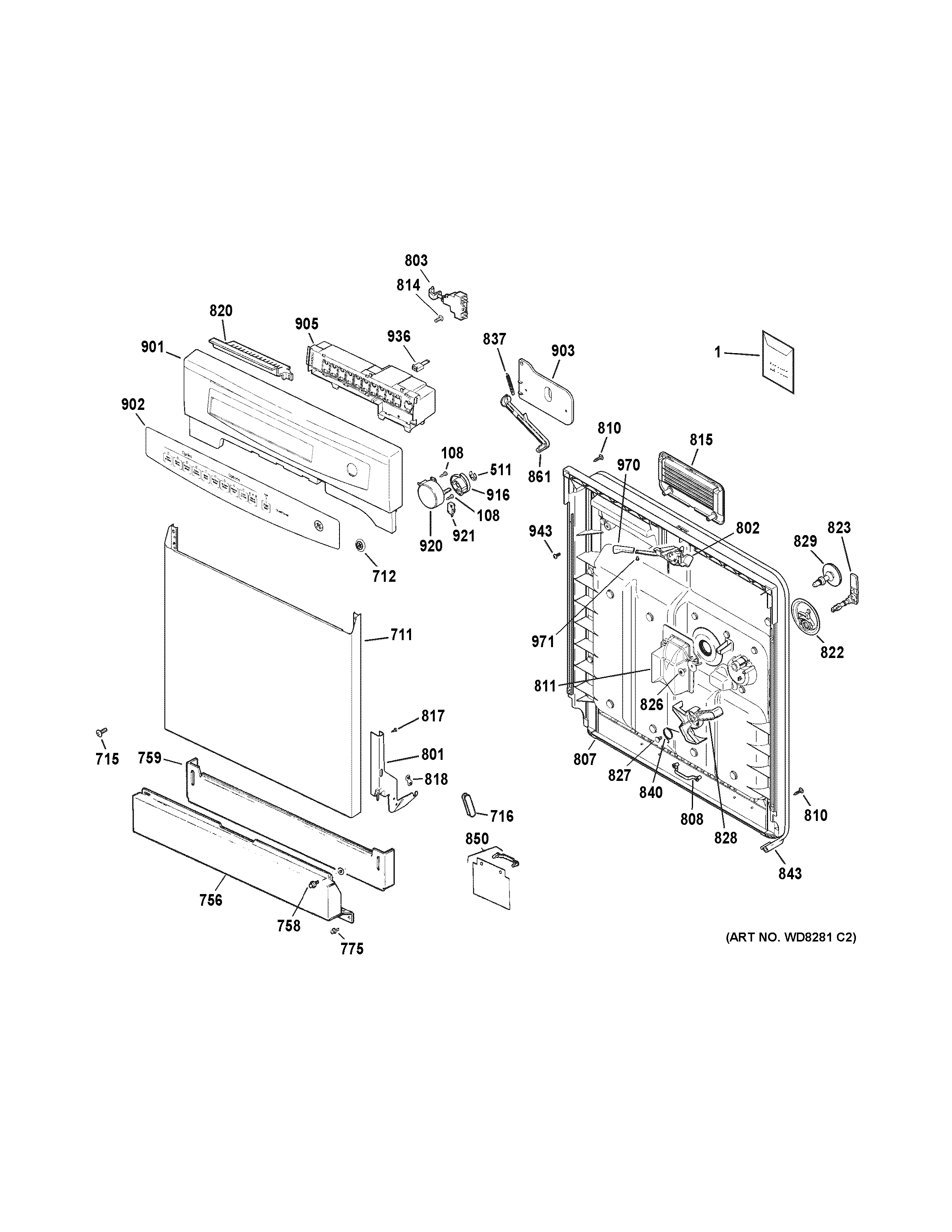 GE GSD4000N20WW escutcheon & door assembly diagram