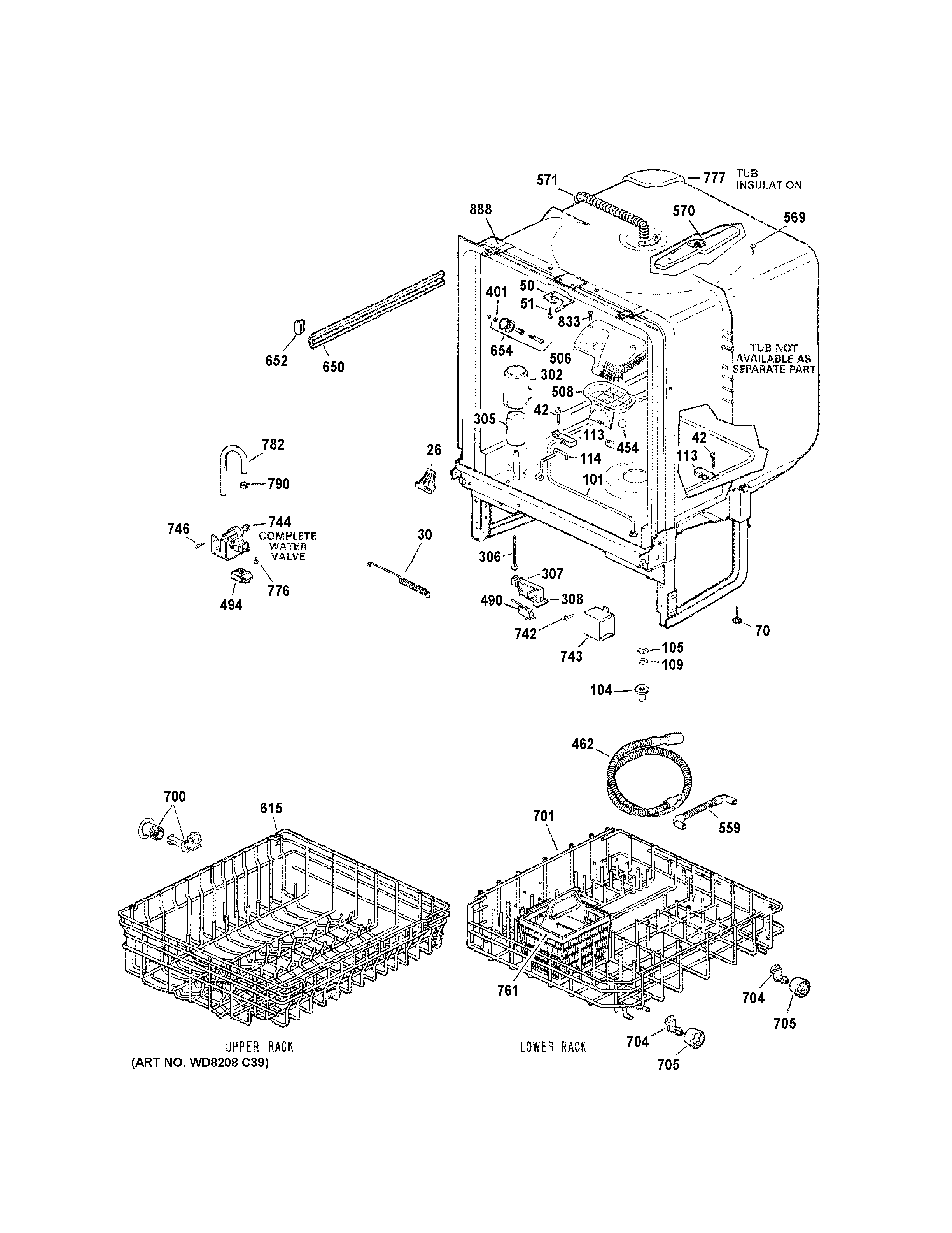 GE GSD4000N20WW body parts diagram