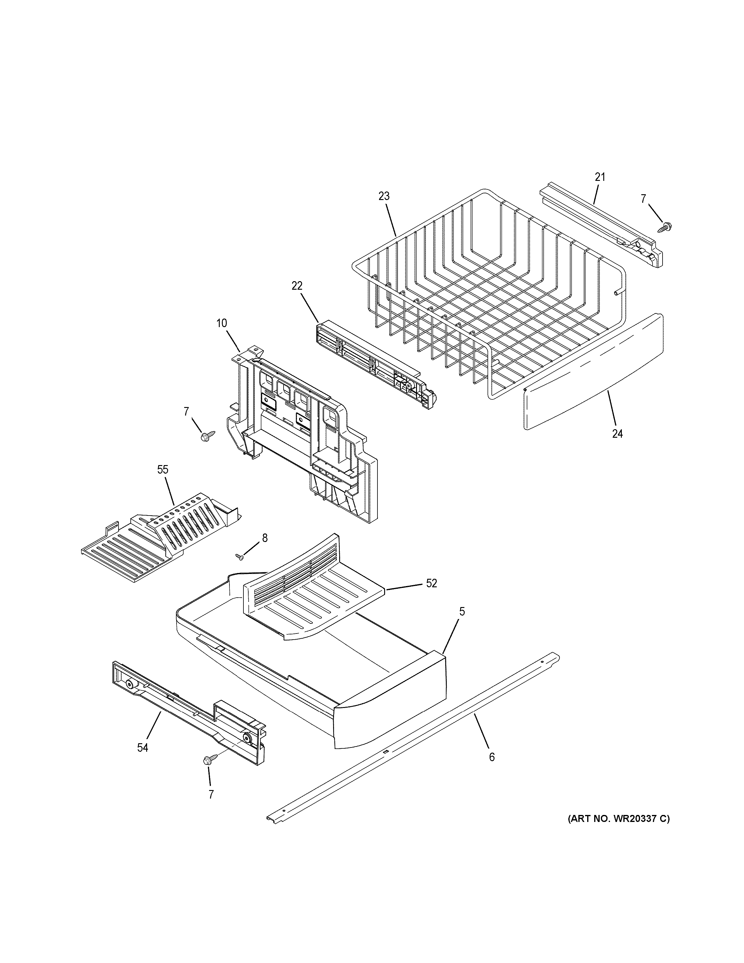 GE GDE23GGHBRWW freezer shelves diagram