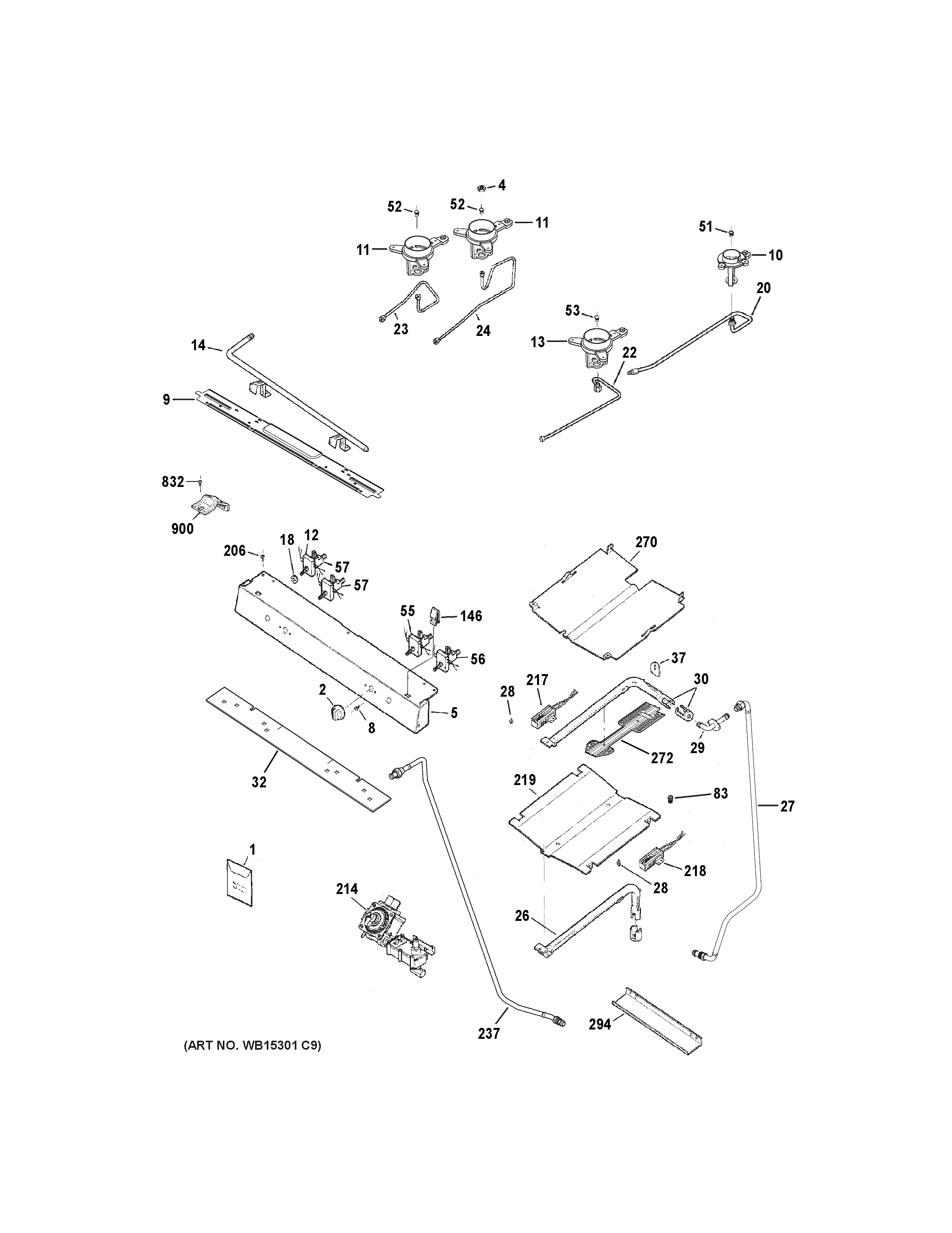 GE JGB635REK1SS gas & burner parts diagram